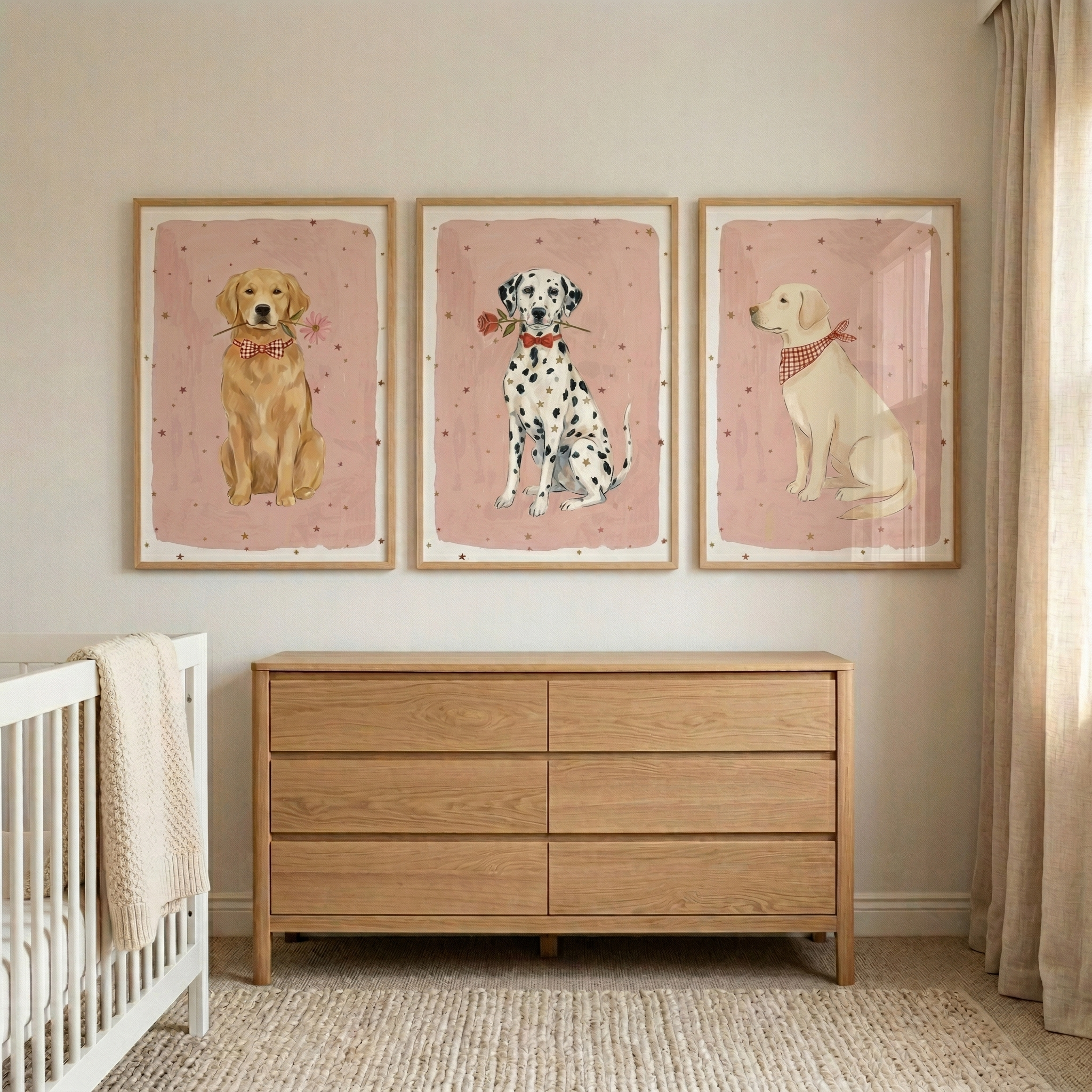 Red Gingham Accessory Dog Wall Art Set of 3 - Dapper Dog Trio