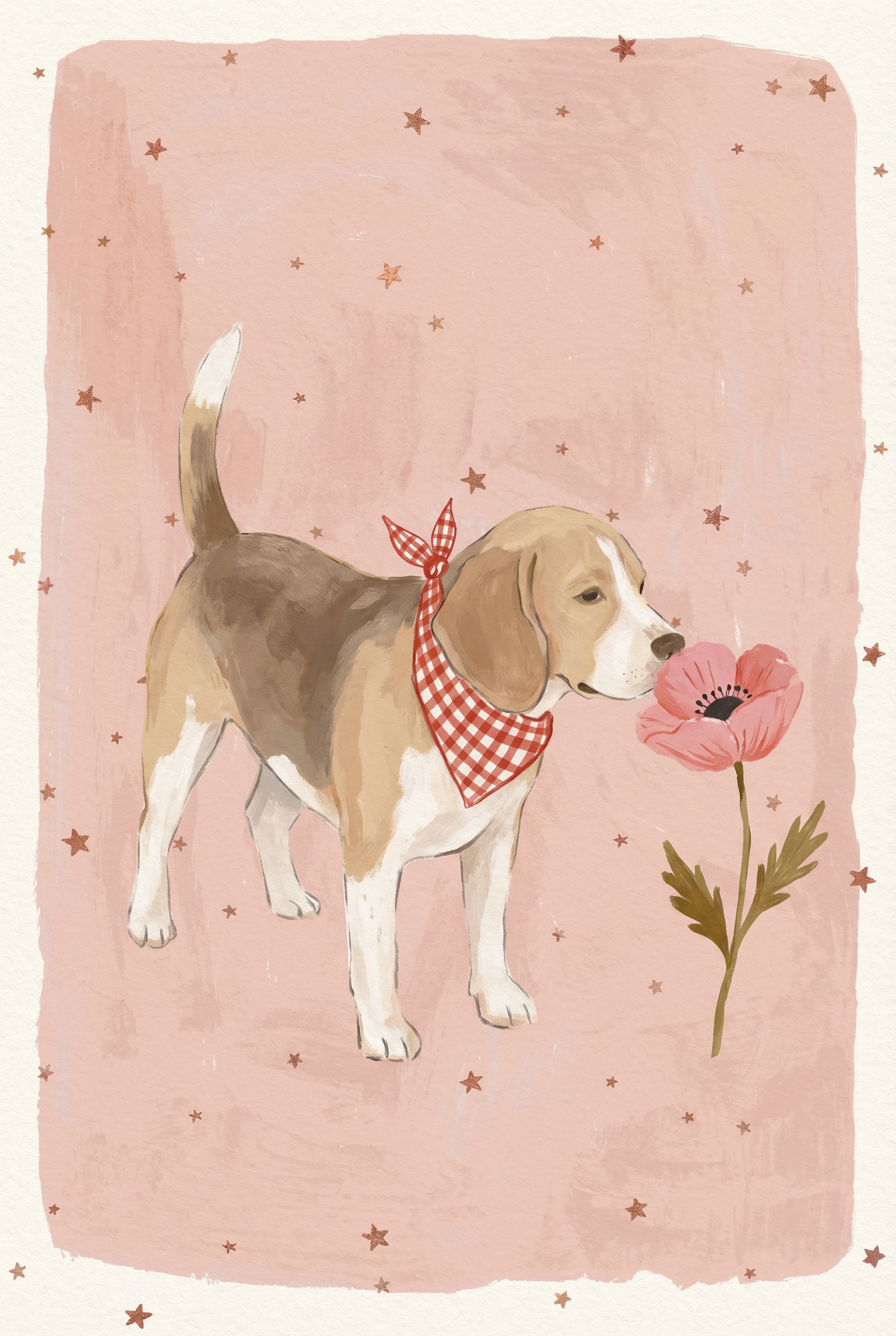 Red Gingham Bandana Beagle Wall Art - Beagle And Bloom