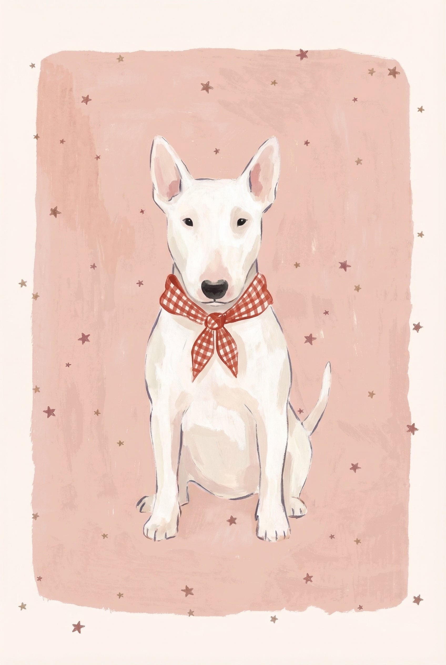 Red Gingham Bull Terrier Wall Art - Dapper Gingham Pup