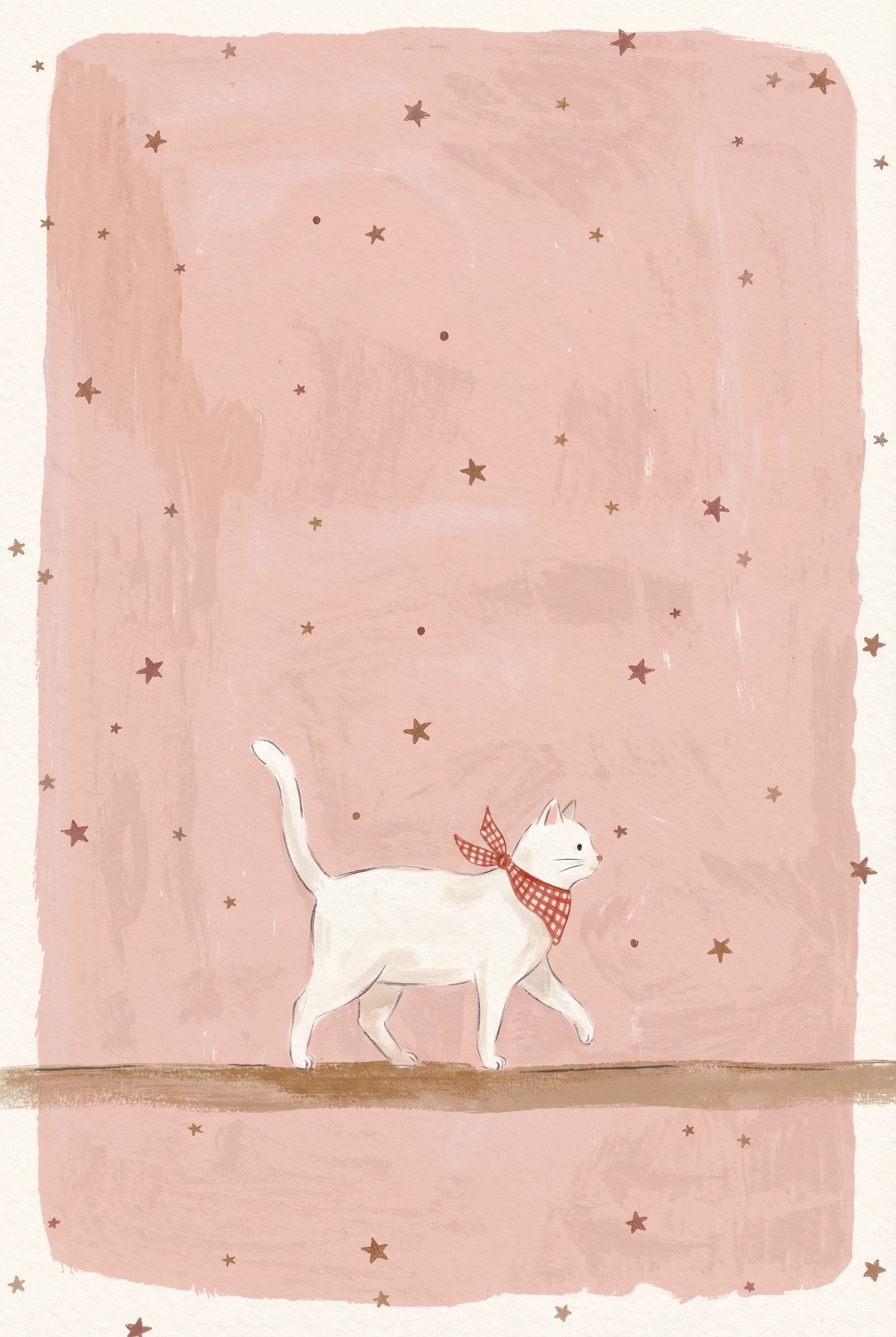 Red Gingham Scarf Cat Wall Art - Starry Cat Walk