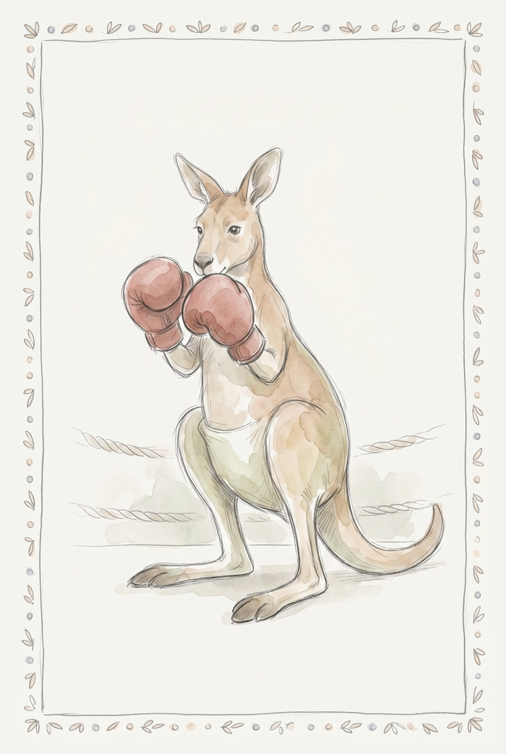 Red Glove Boxing Kangaroo Wall Art - Boxing Kangaroo Sketch