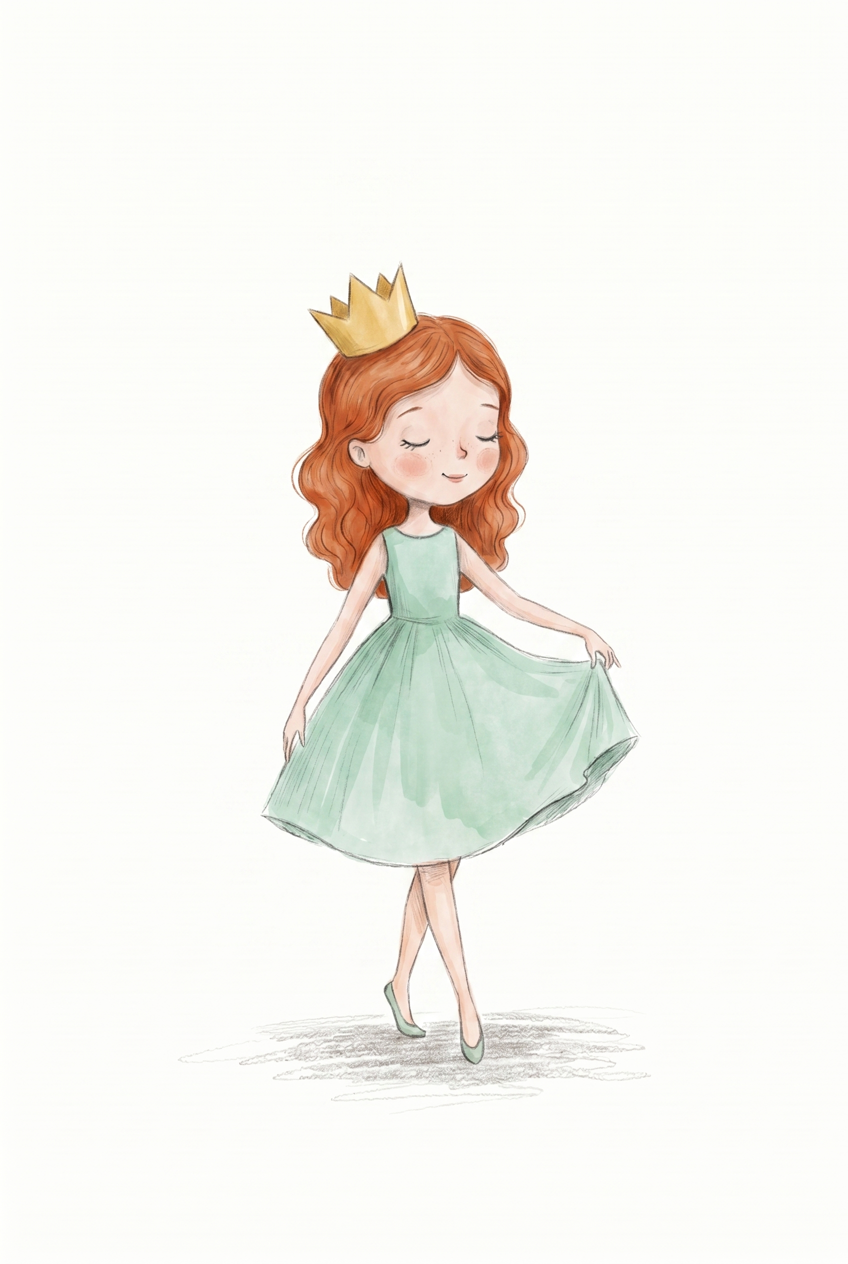 Red Hair Crown Girl Wall Art - Little Golden Princess