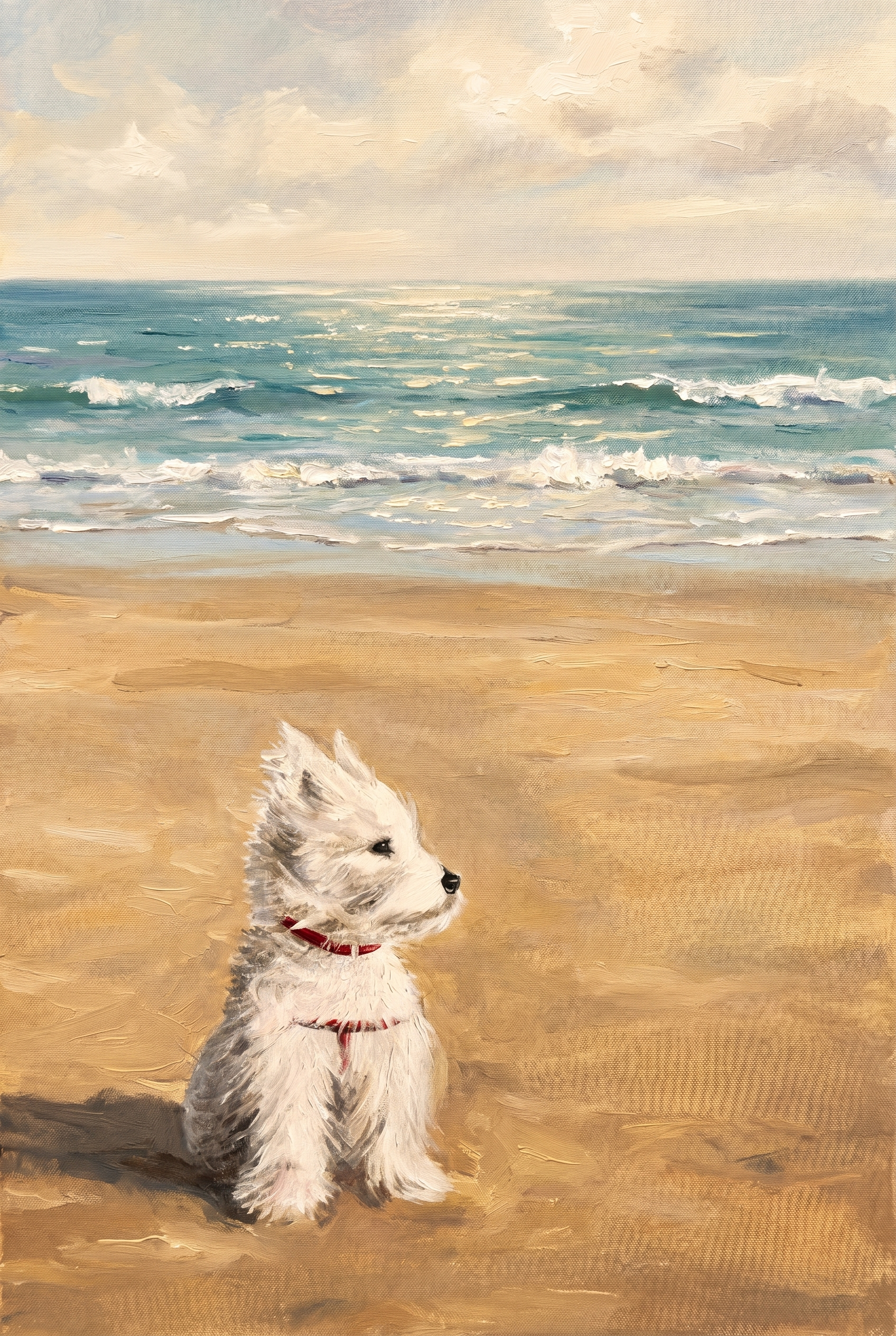 Red Harness White Westie Dog Wall Art - Breezy Beach Pup