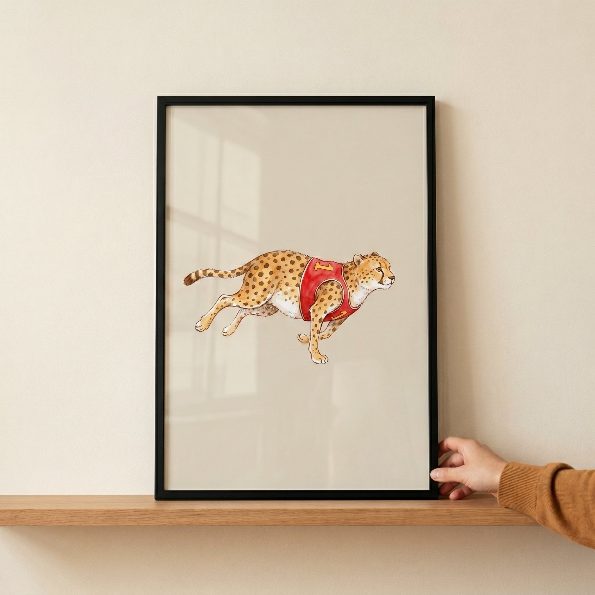 Red Jersey Running Cheetah Wall Art - Fastest Feline Athlete