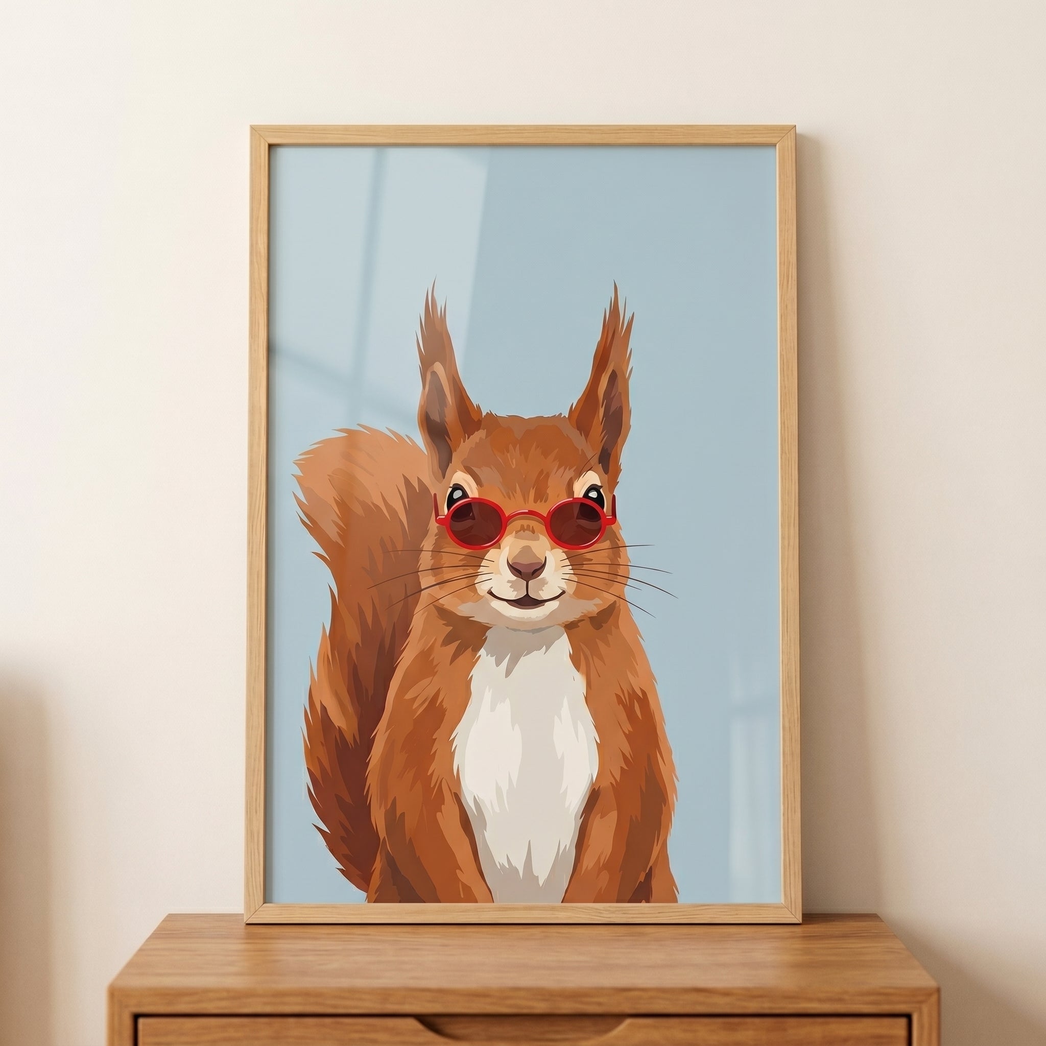 Red Round Sunglasses Squirrel Wall Art - Cool Forest Squirrel