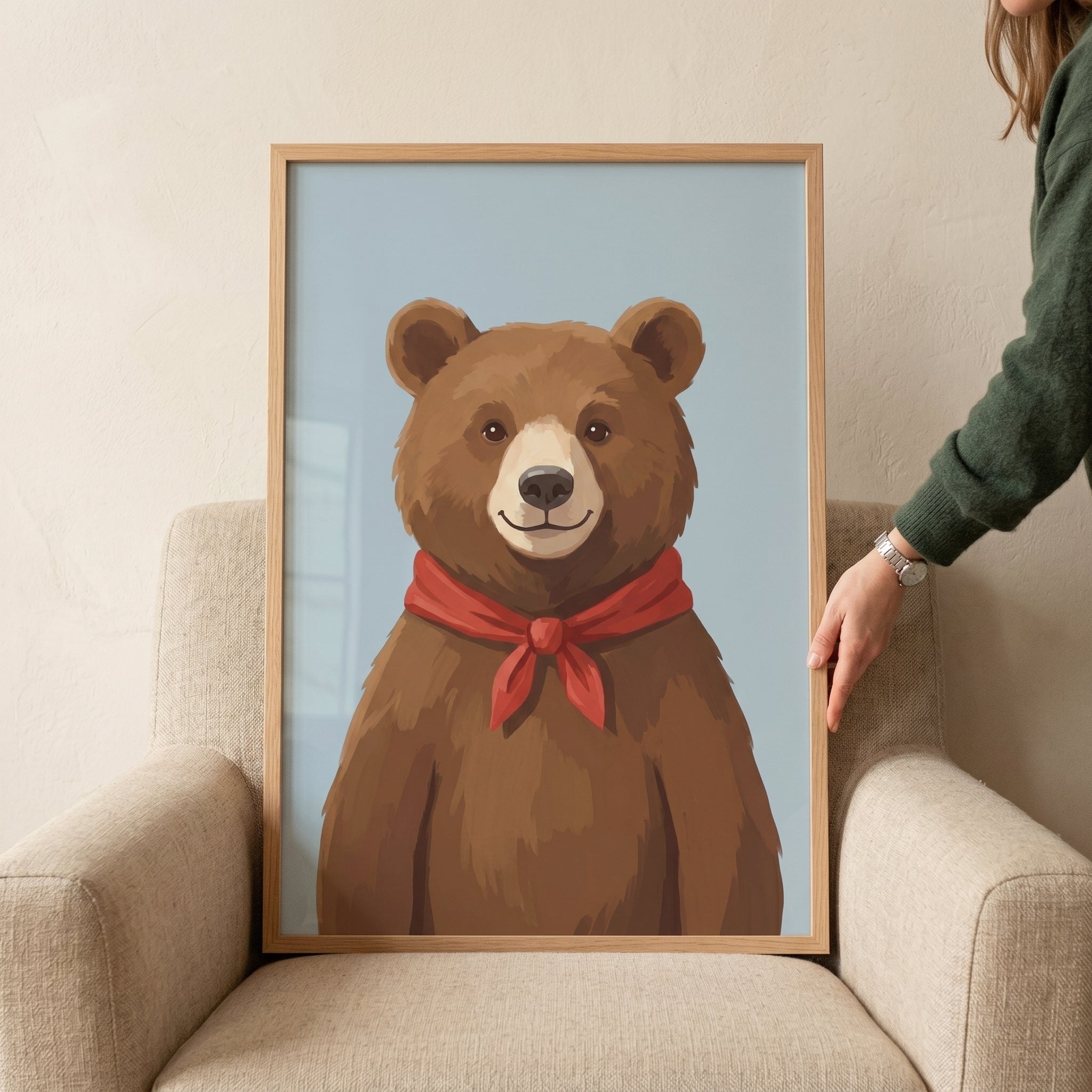 Red Scarf Brown Bear Wall Art - Red Bandana Bear