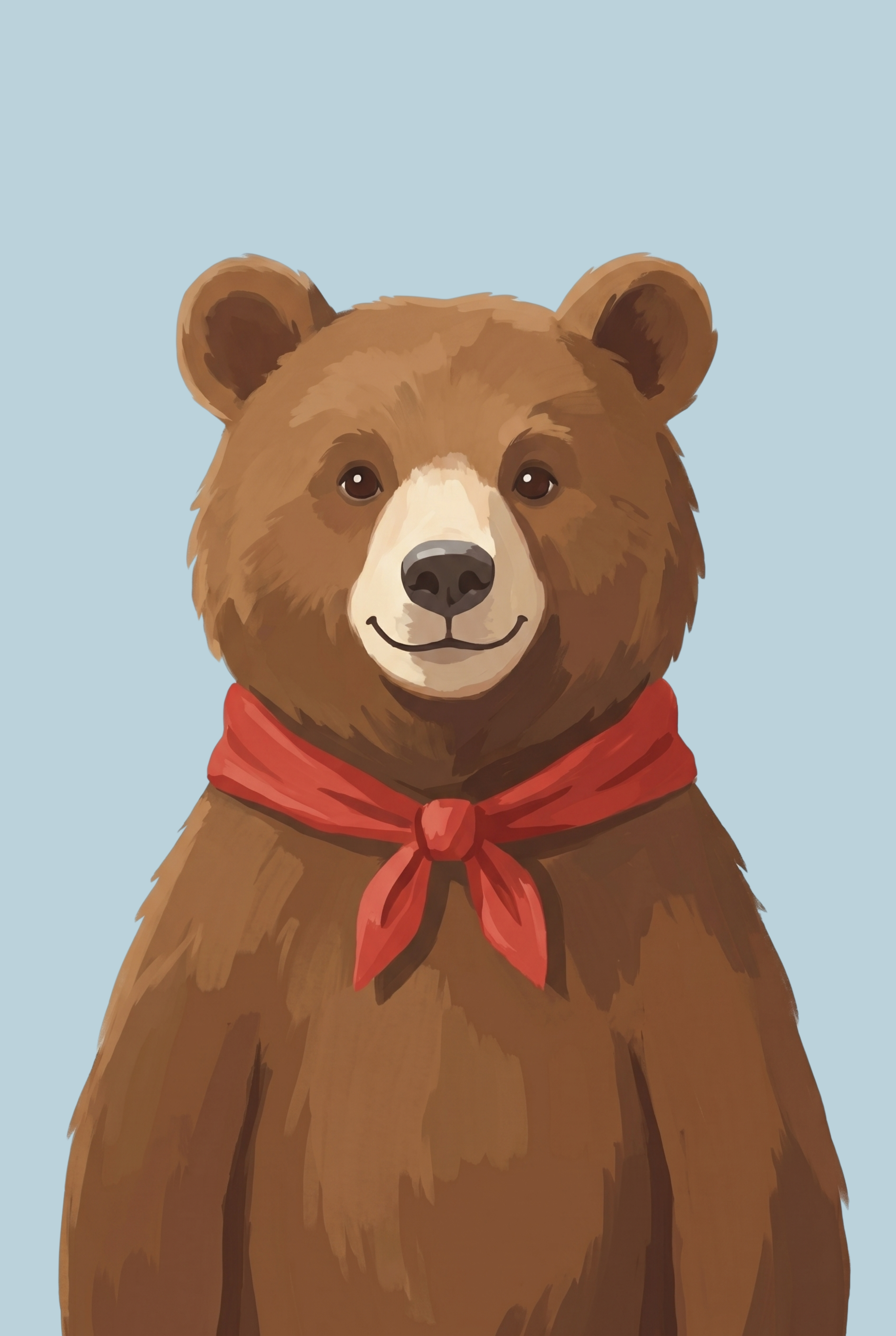 Red Scarf Brown Bear Wall Art - Red Bandana Bear