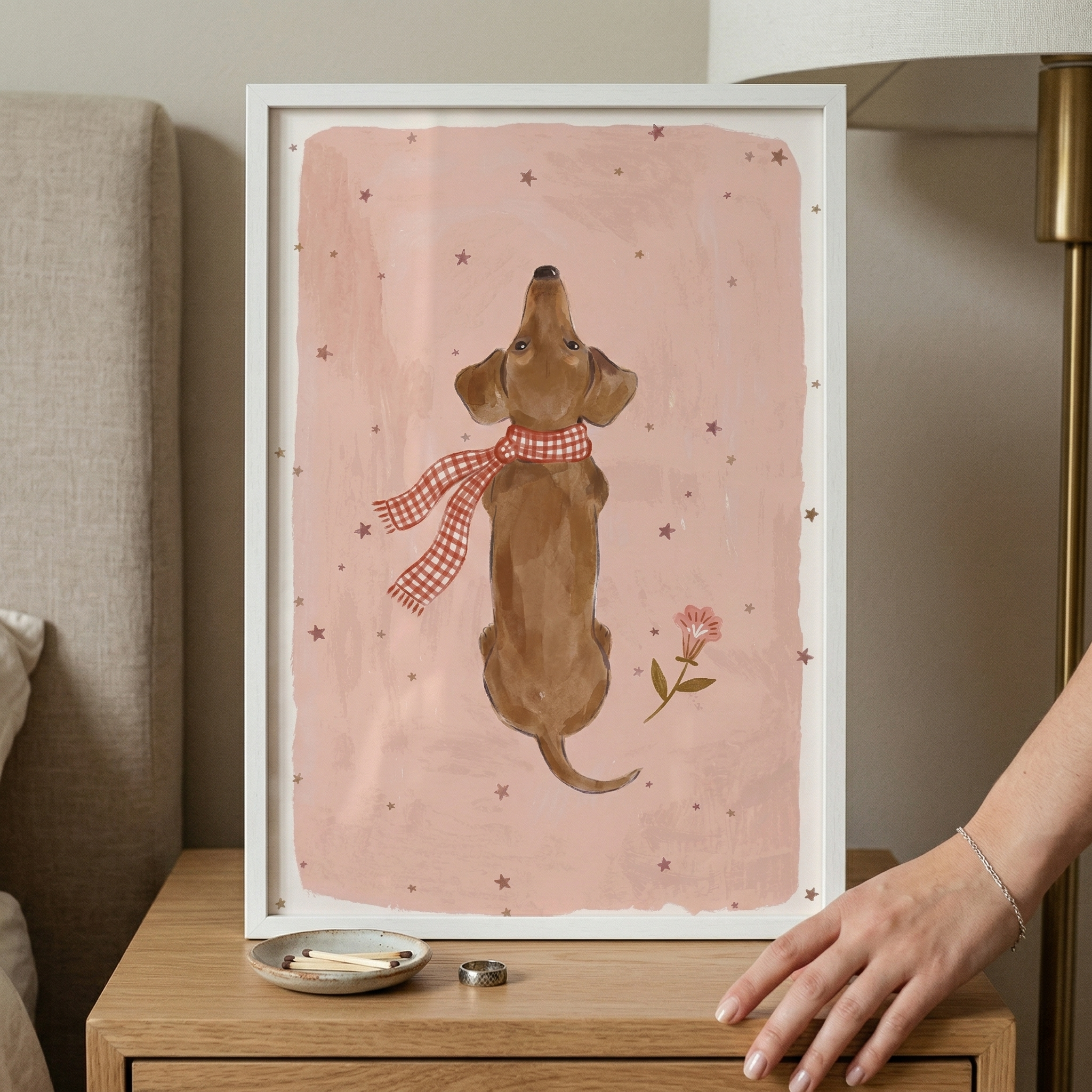 Red Scarf Dachshund Wall Art - Cozy Scarf Pup