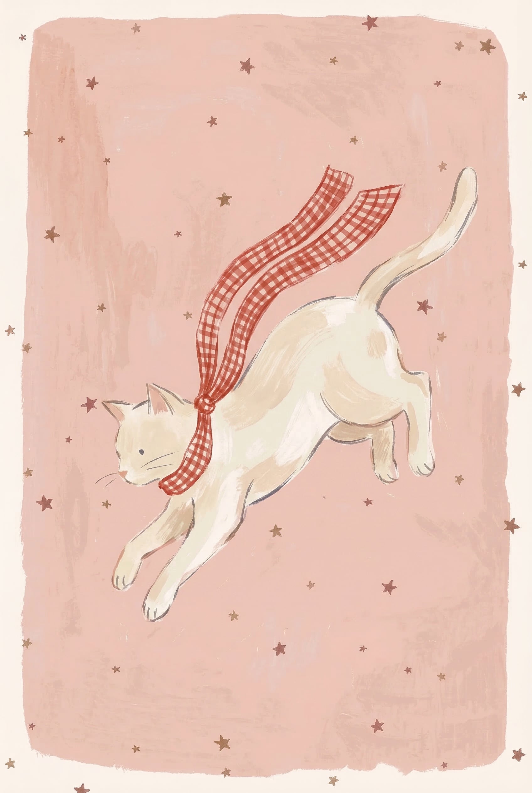 Red Scarf Jumping Cat Wall Art - Starry Scarf Cat