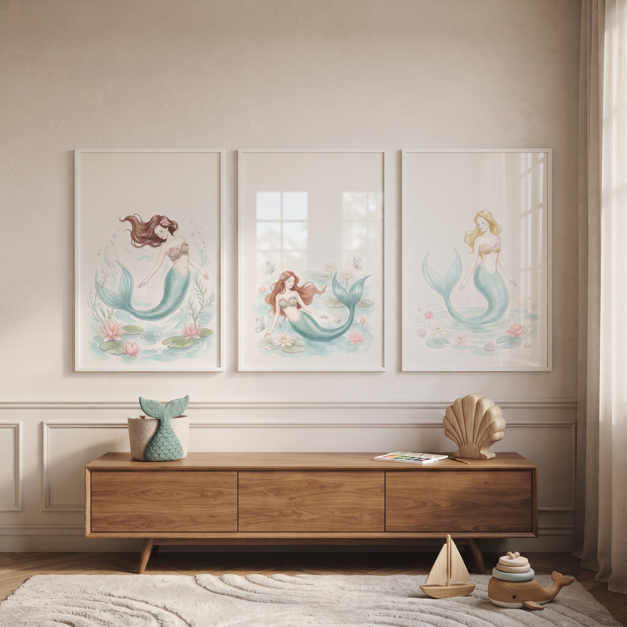 Refined Aquatic Mythical Mermaid Wall Art Set of 3 - Ocean Lily Magic