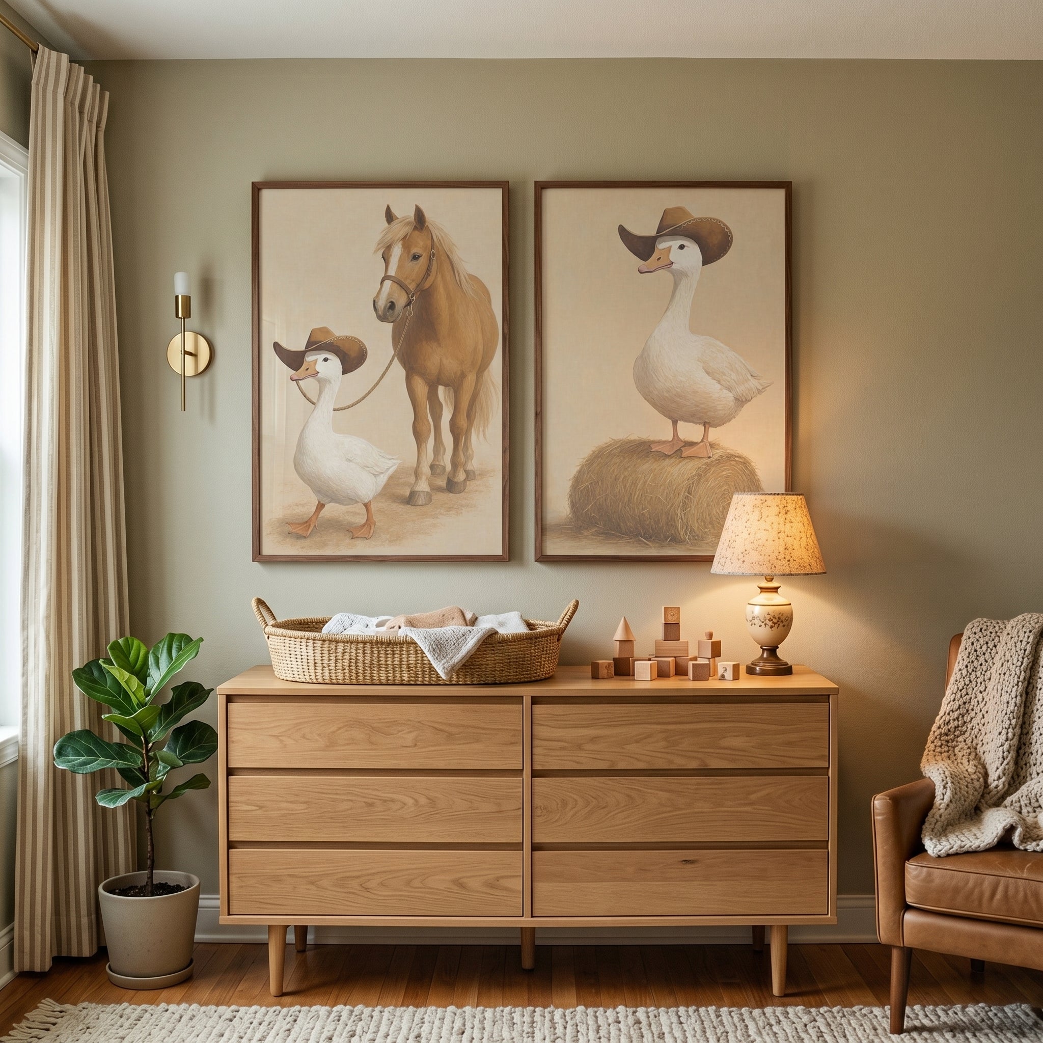 Refined Country Western Goose Wall Art Set of 2 - Barnyard Sheriffs