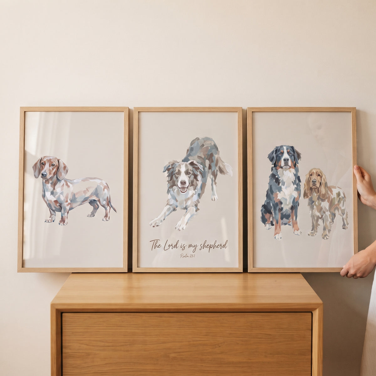 Refined Neutral Multi Dogs Wall Art Set of 3 - Faithful Dog Trio