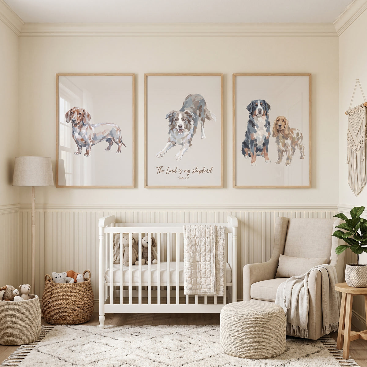 Refined Neutral Multi Dogs Wall Art Set of 3 - Faithful Dog Trio