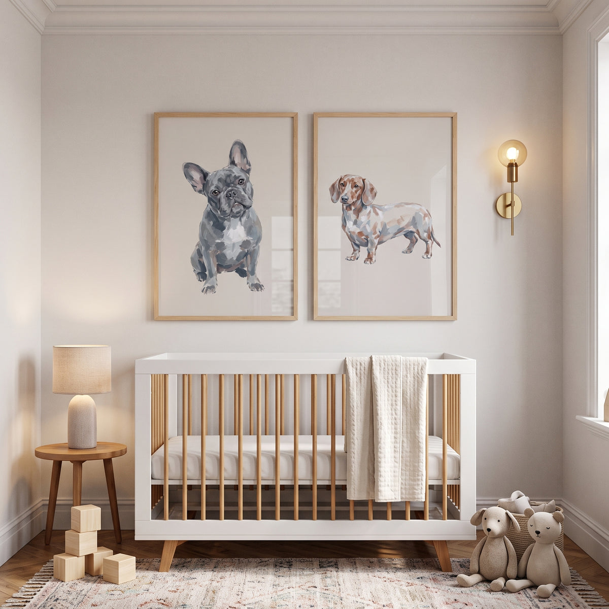 Refined Neutral Watercolor Dogs Wall Art Set of 2 - Charming Canine Duo