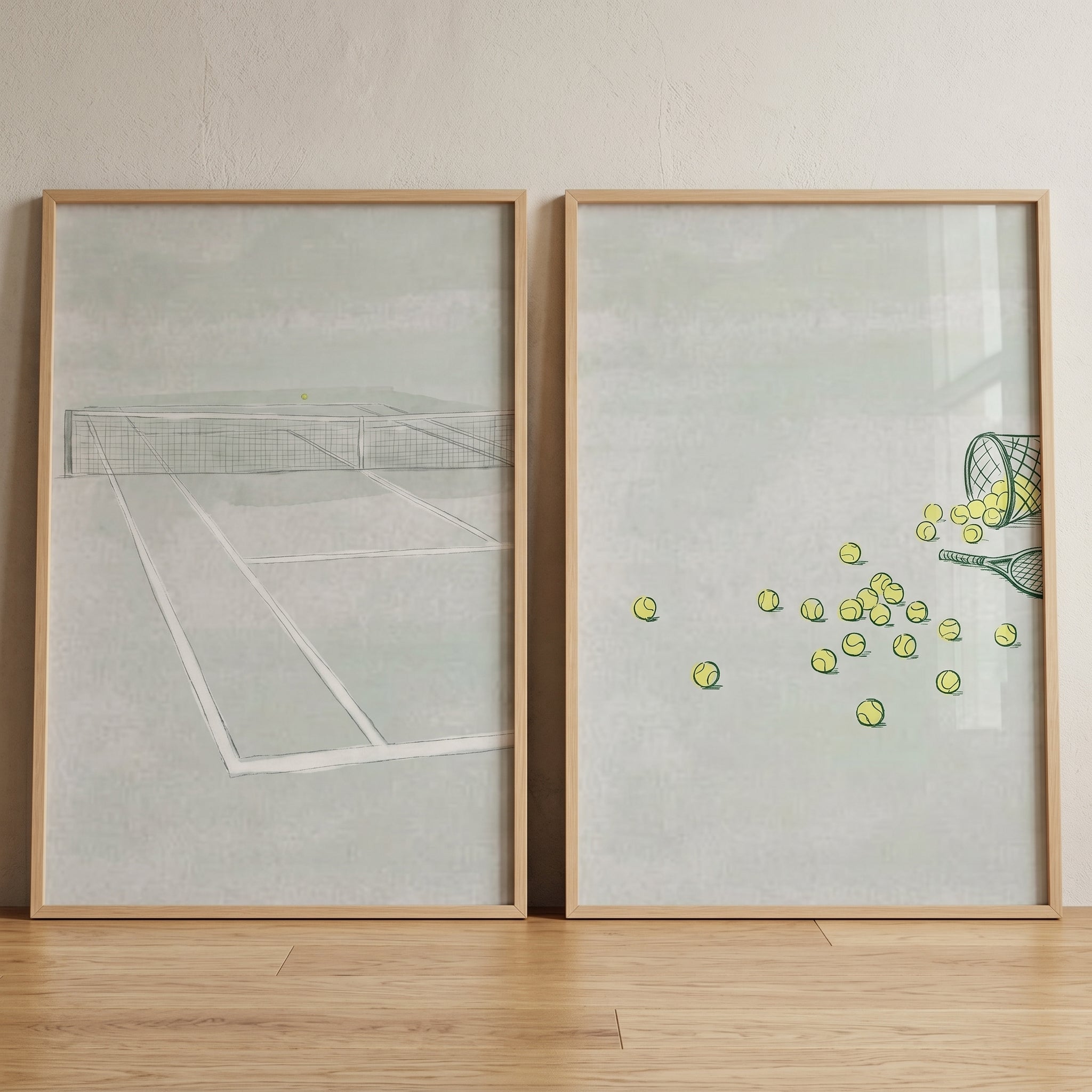 Refined Sage Tennis Wall Art Set of 2 - Tennis Practice Session