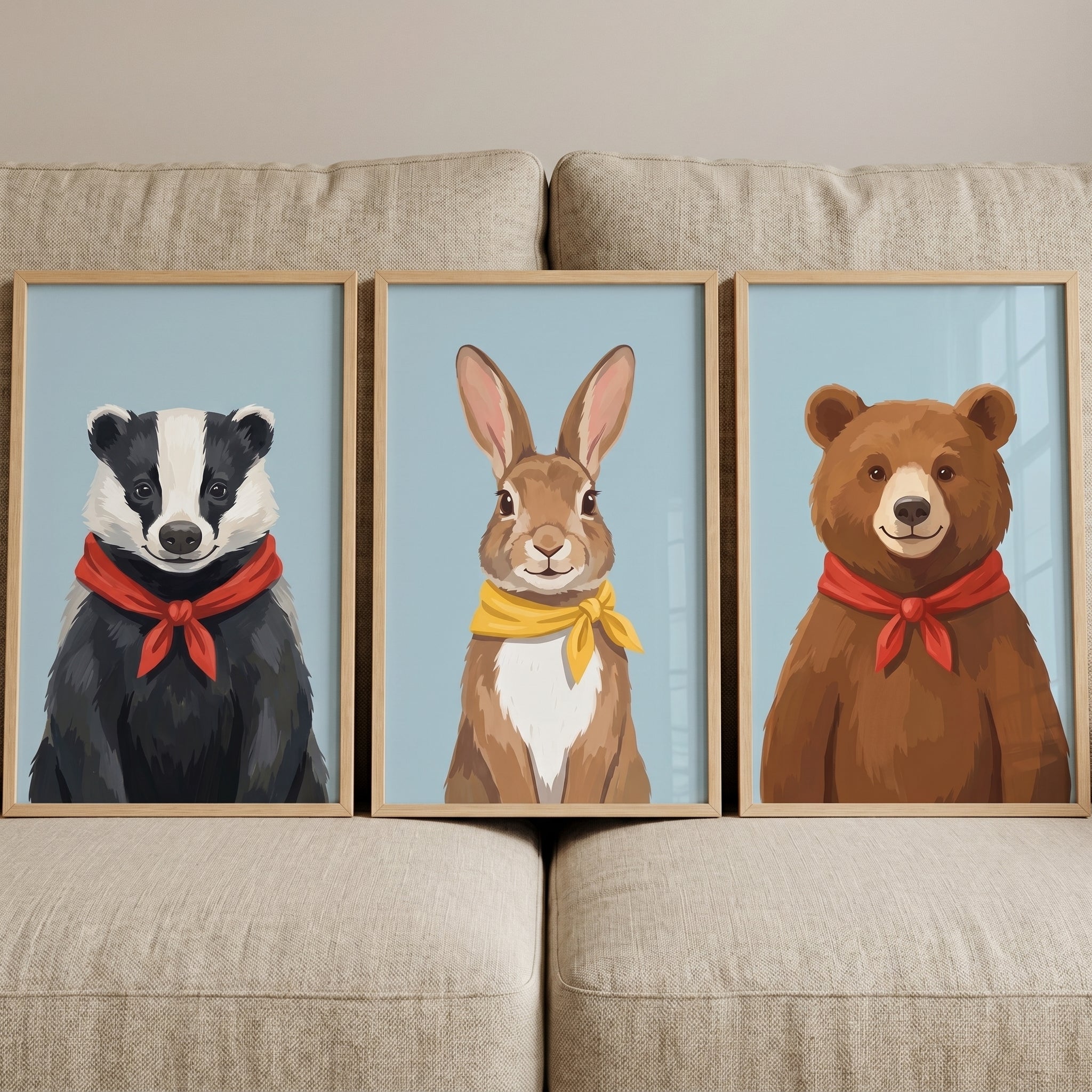 Refined Scarf Woodland Animal Wall Art Set of 3 - Scarfed Woodland Friends