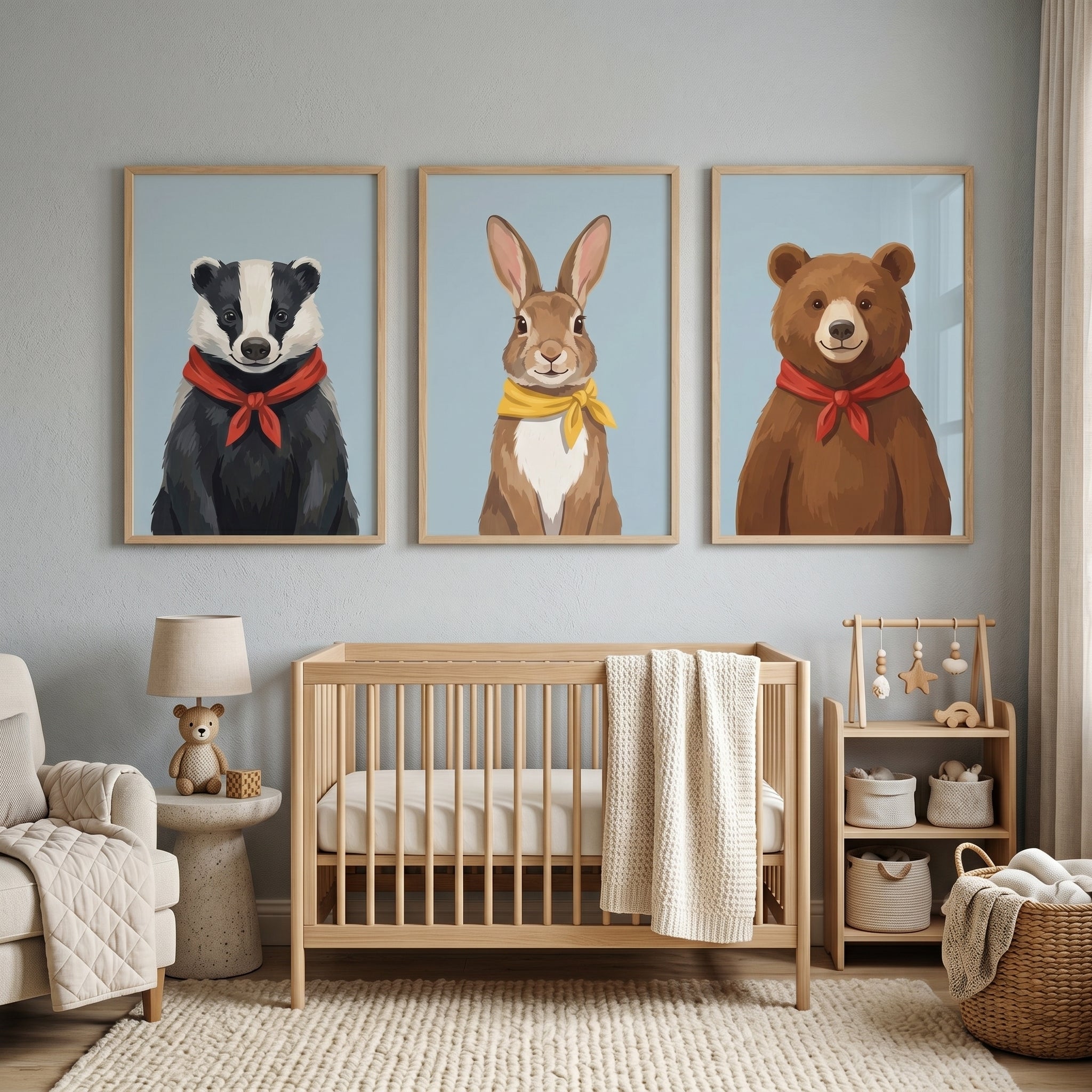 Refined Scarf Woodland Animal Wall Art Set of 3 - Scarfed Woodland Friends