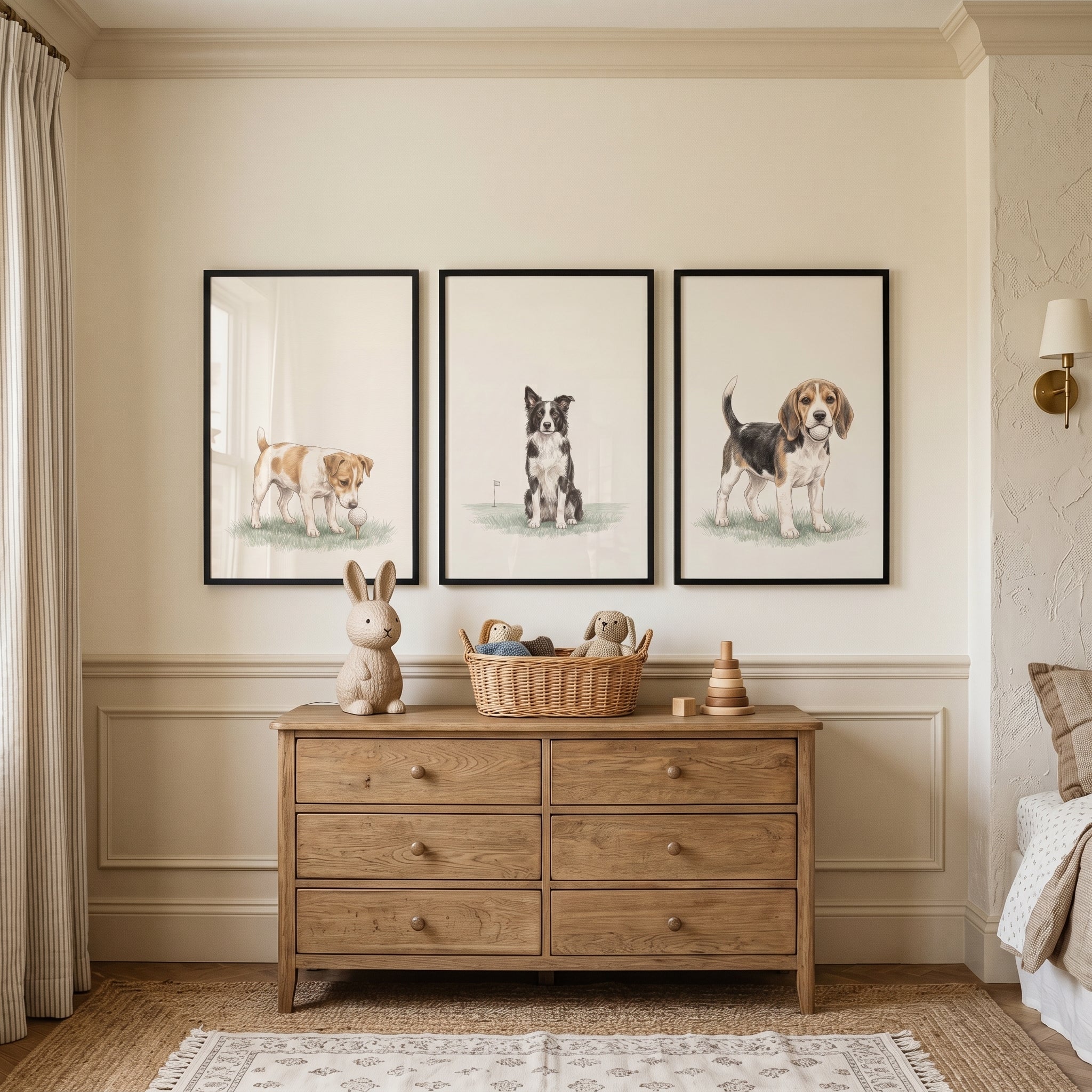 Refined Vintage Golfing Dogs Artwork Set of 3 - Golfing Hounds Trio
