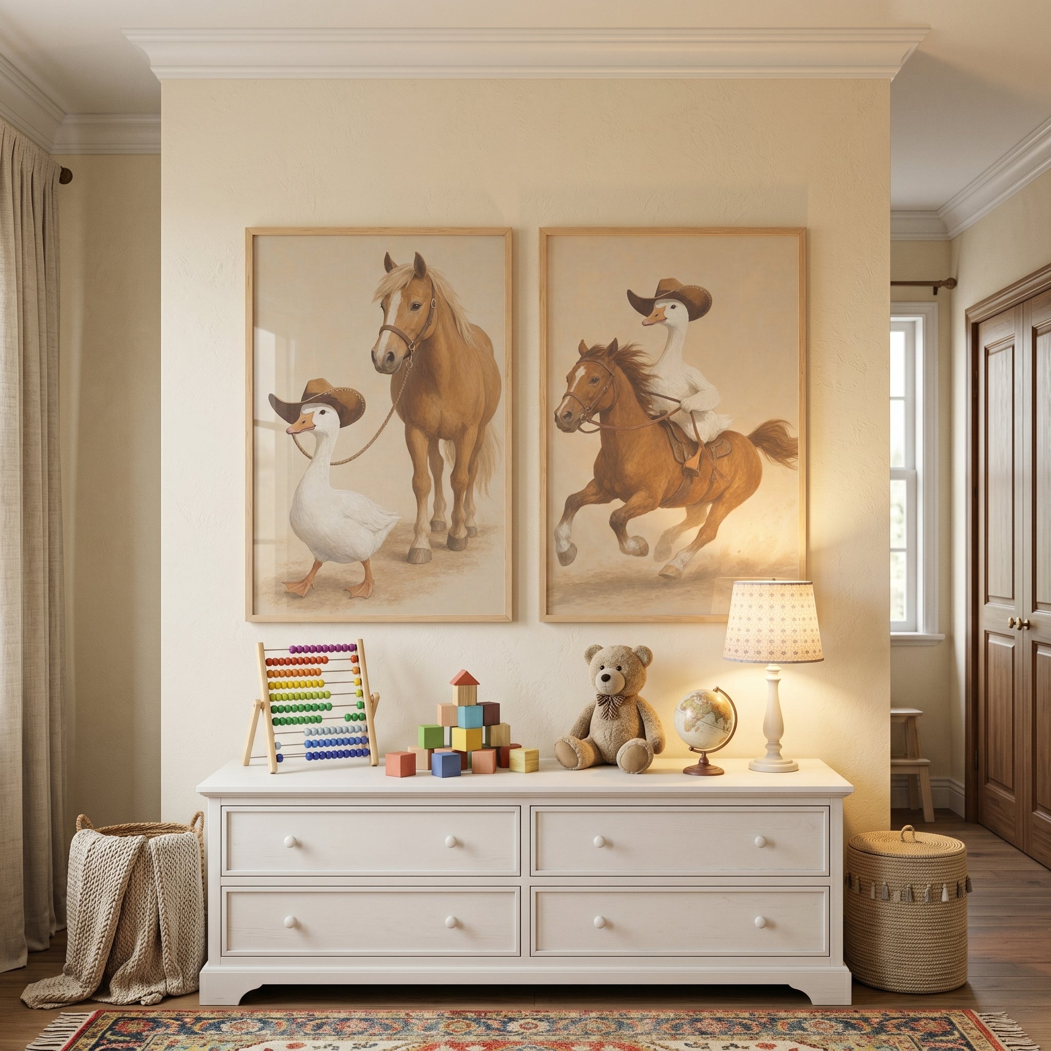 Refined Western Goose Horse Wall Art Set of 2 - Cowboy Goose Duo