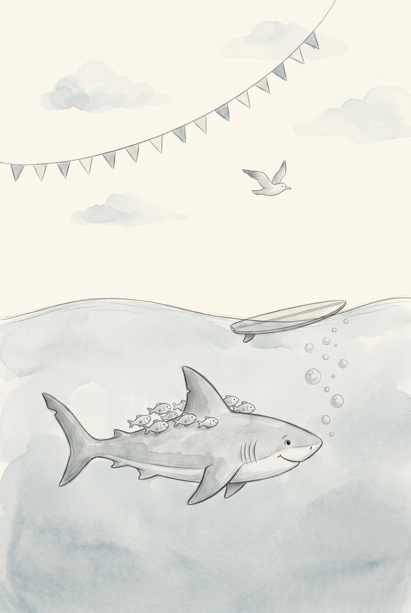 Remora Fish Friendly Shark Print - Friendly Ocean Shark