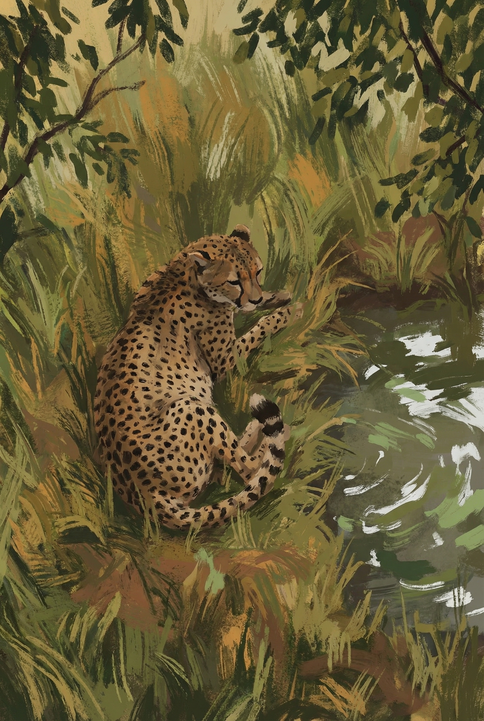 Resting Watering Hole Cheetah Wall Art - Spotted Serenity