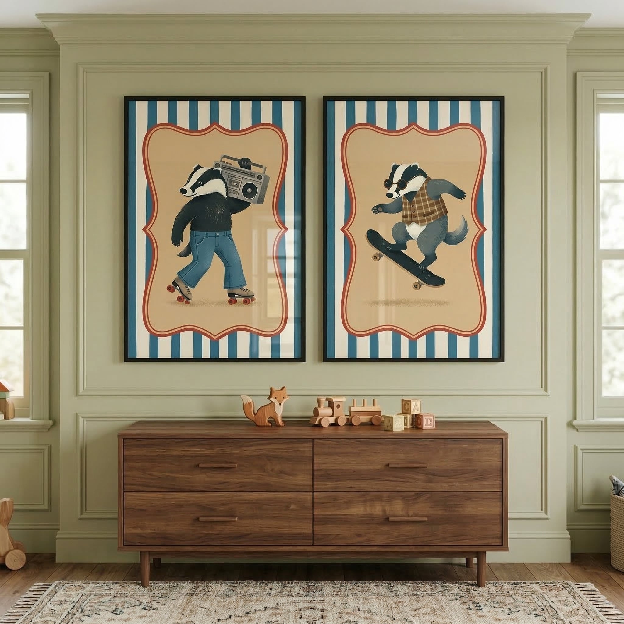 Retro Badger Urban Wall Art Set of 2 - Retro Badger Duo