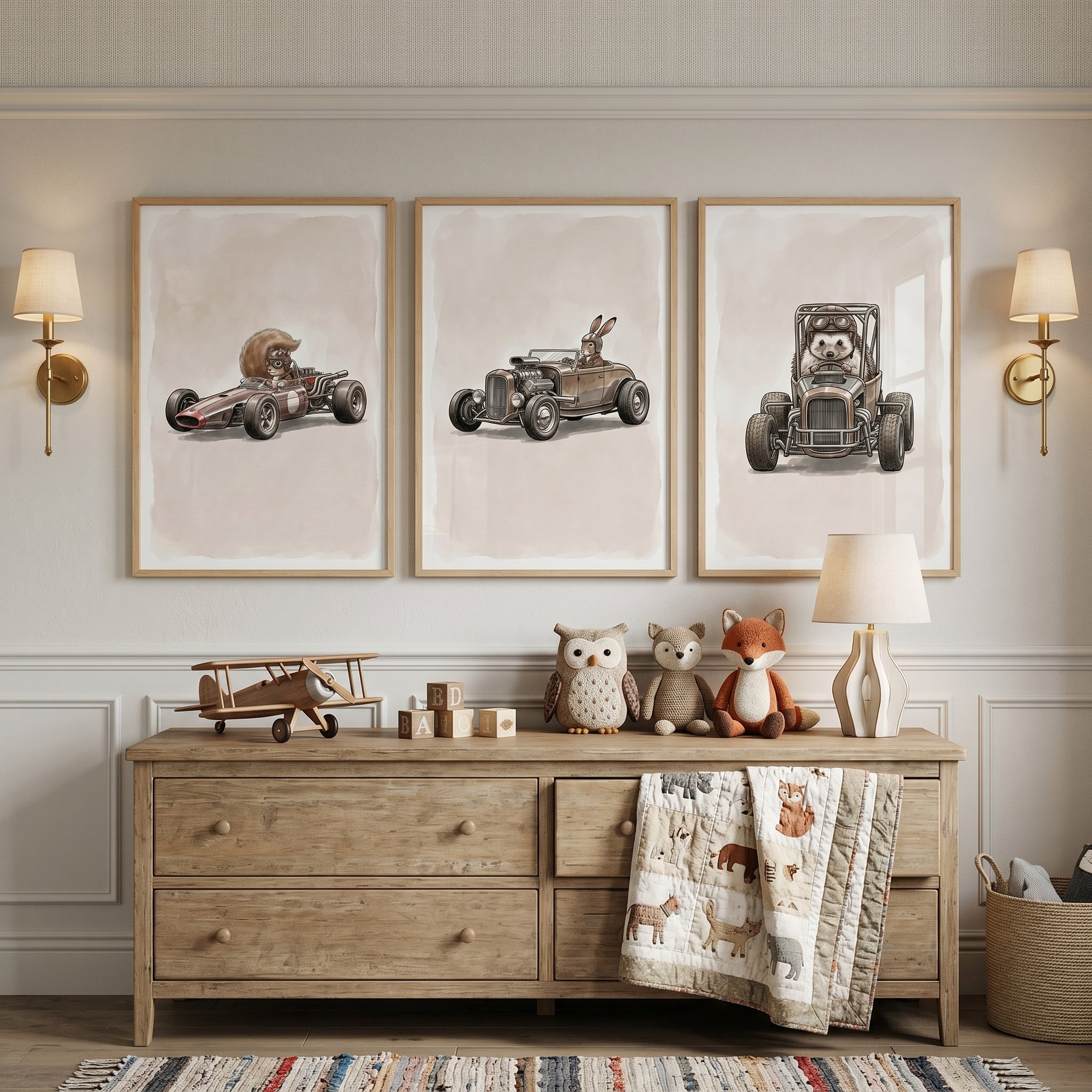Retro Goggles Driving Animal Wall Art Set of 3 - Vintage Animal Racers