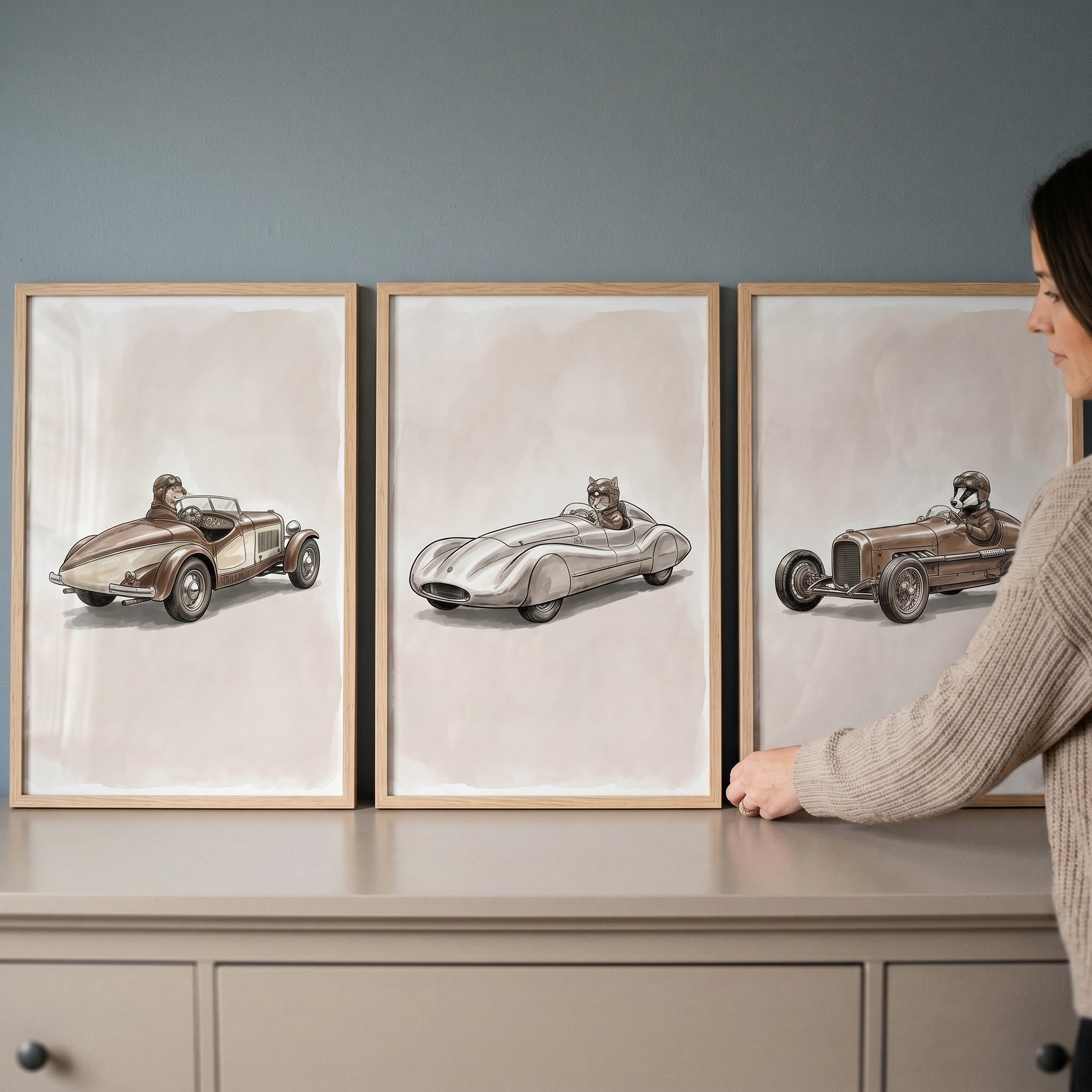Retro Grand Prix Animal Wall Art Set of 3 - Retro Speedster Animals
