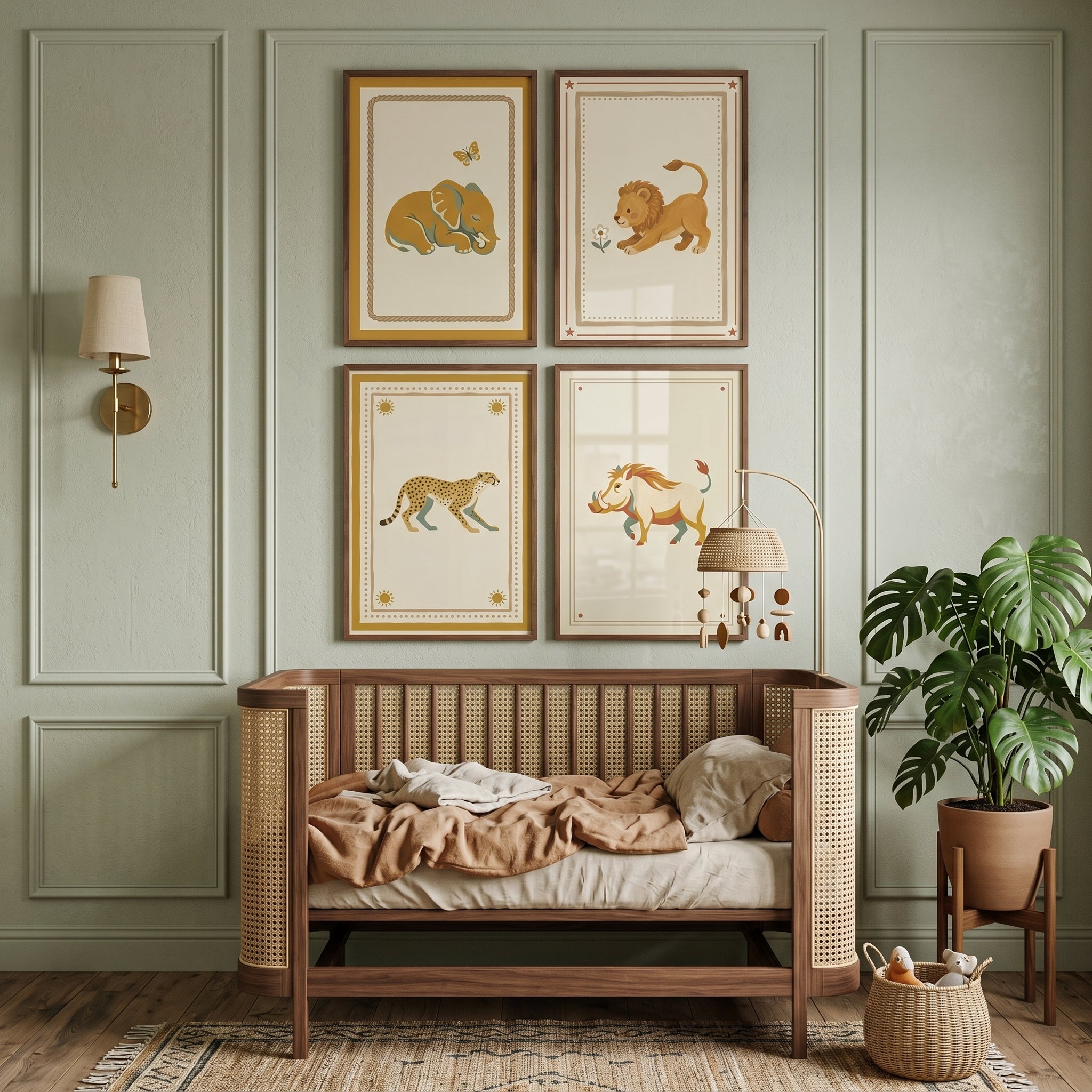 Retro Ochre Safari Animals Wall Art Set of 4 - Savanna Storybook Art