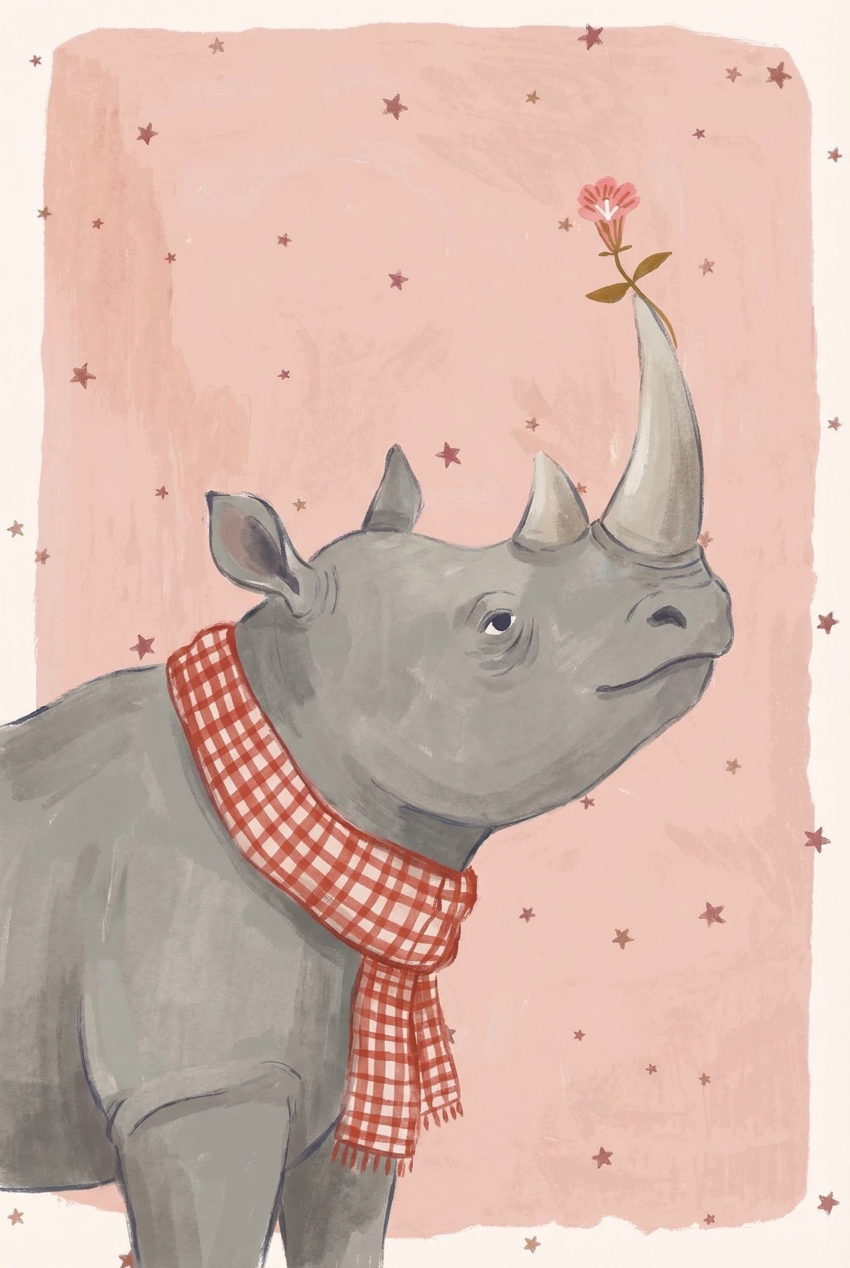 Pink Flower Rhino Wall Art - Gentle Rhino Bloom