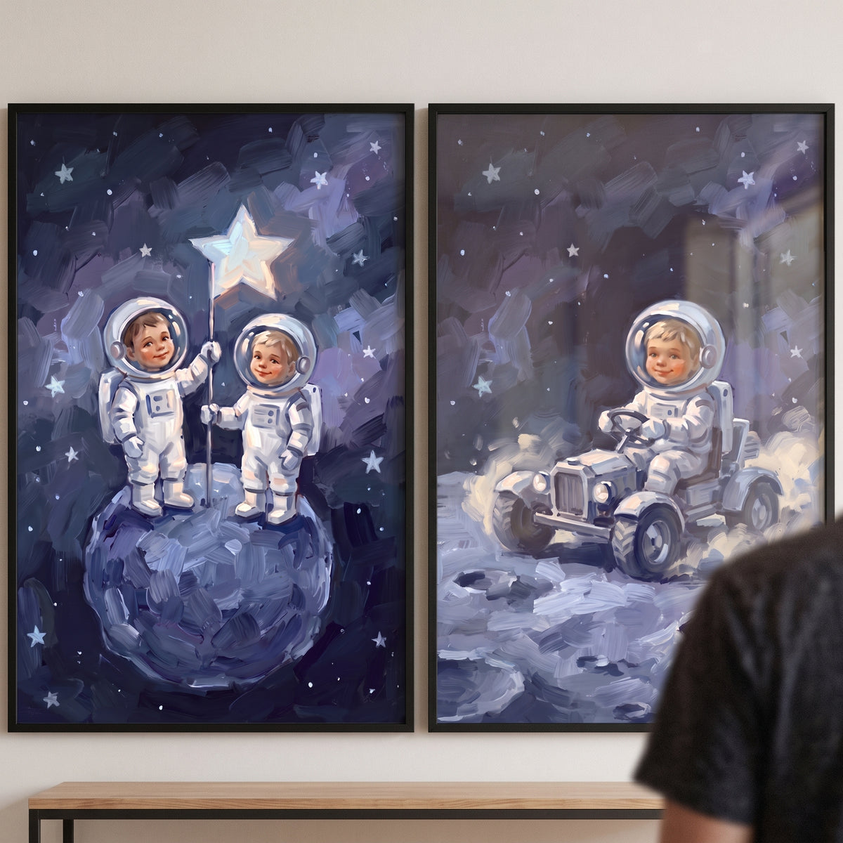 Rich Navy Baby Astronaut Wall Art Set of 2 - Little Moon Explorers
