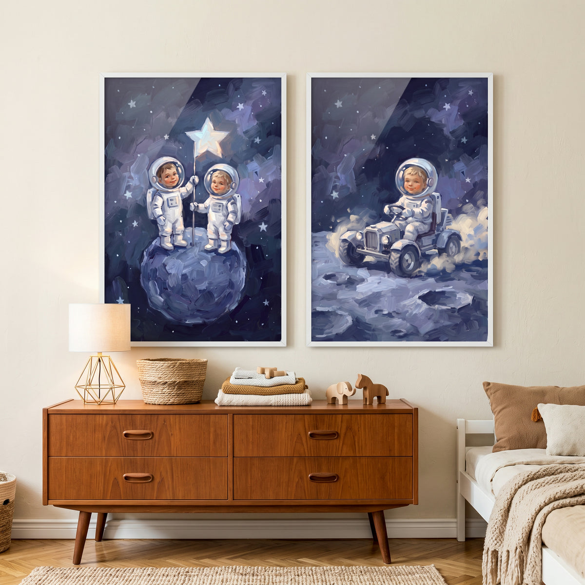 Rich Navy Baby Astronaut Wall Art Set of 2 - Little Moon Explorers