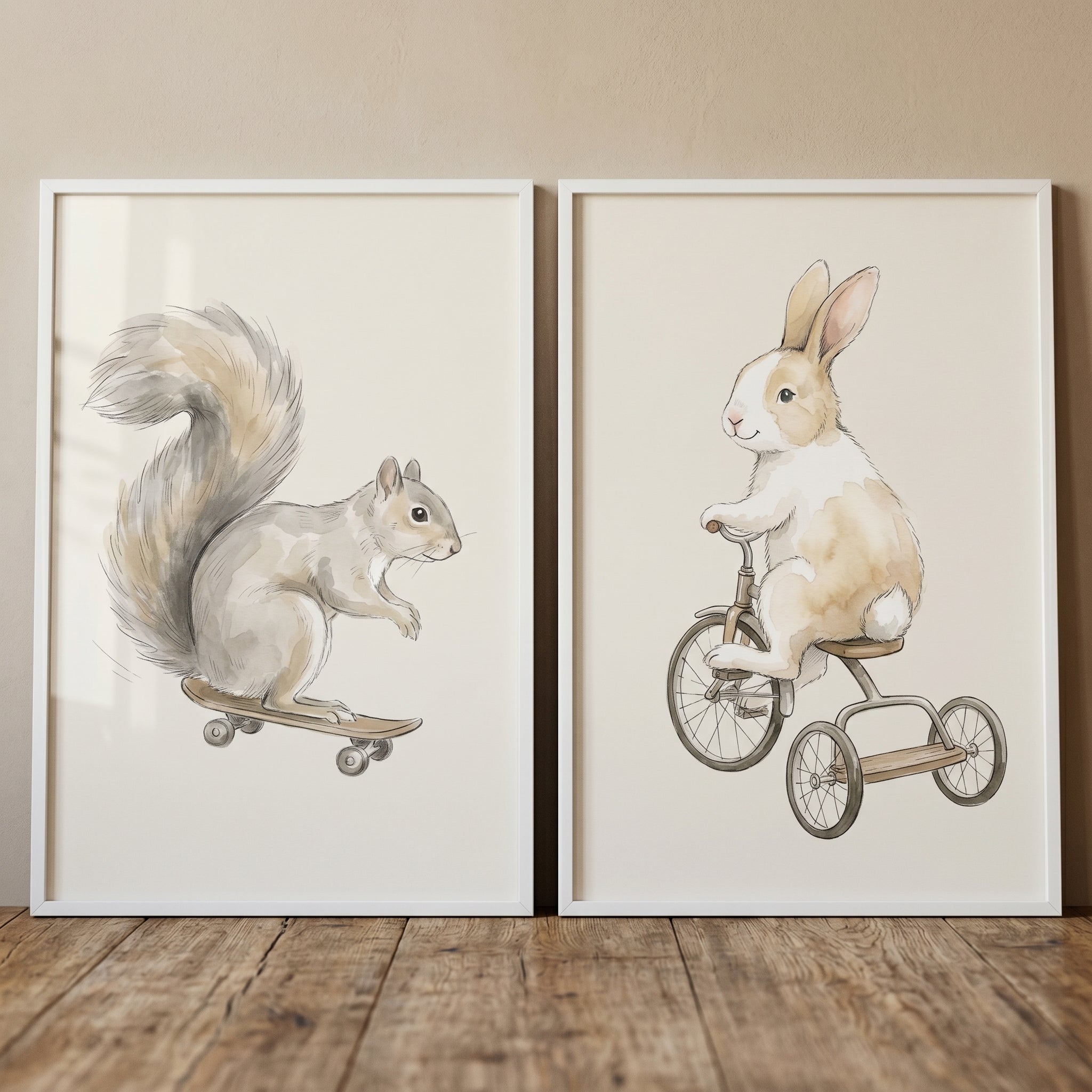 Riding Woodland Animals Wall Art Set of 2 - Whimsical Animal Riders