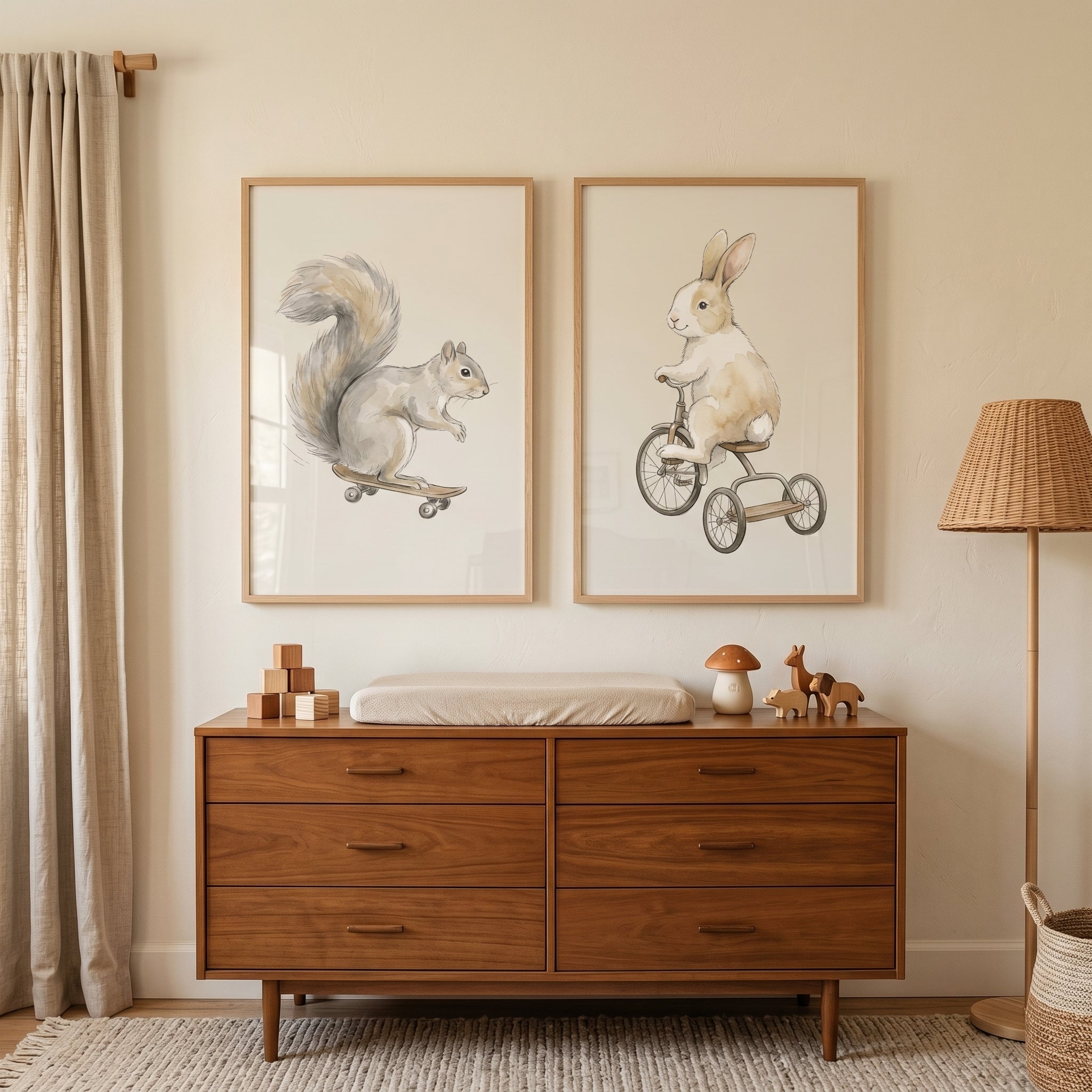 Riding Woodland Animals Wall Art Set of 2 - Whimsical Animal Riders