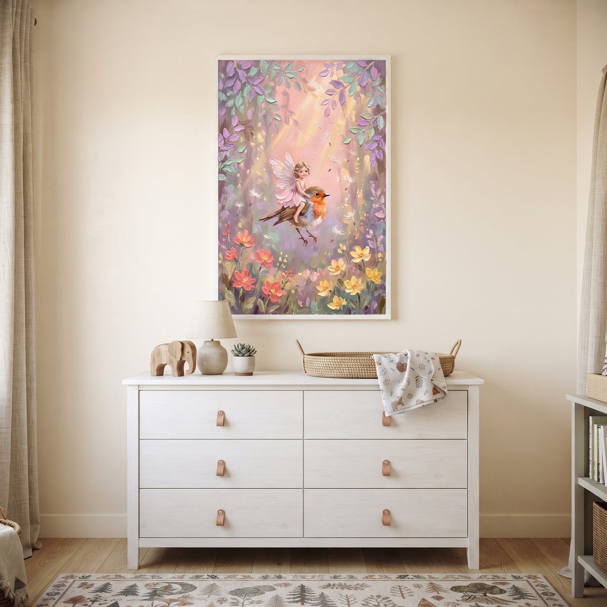 Robin Riding Woodland Fairy Wall Art - Fairy Forest Flight