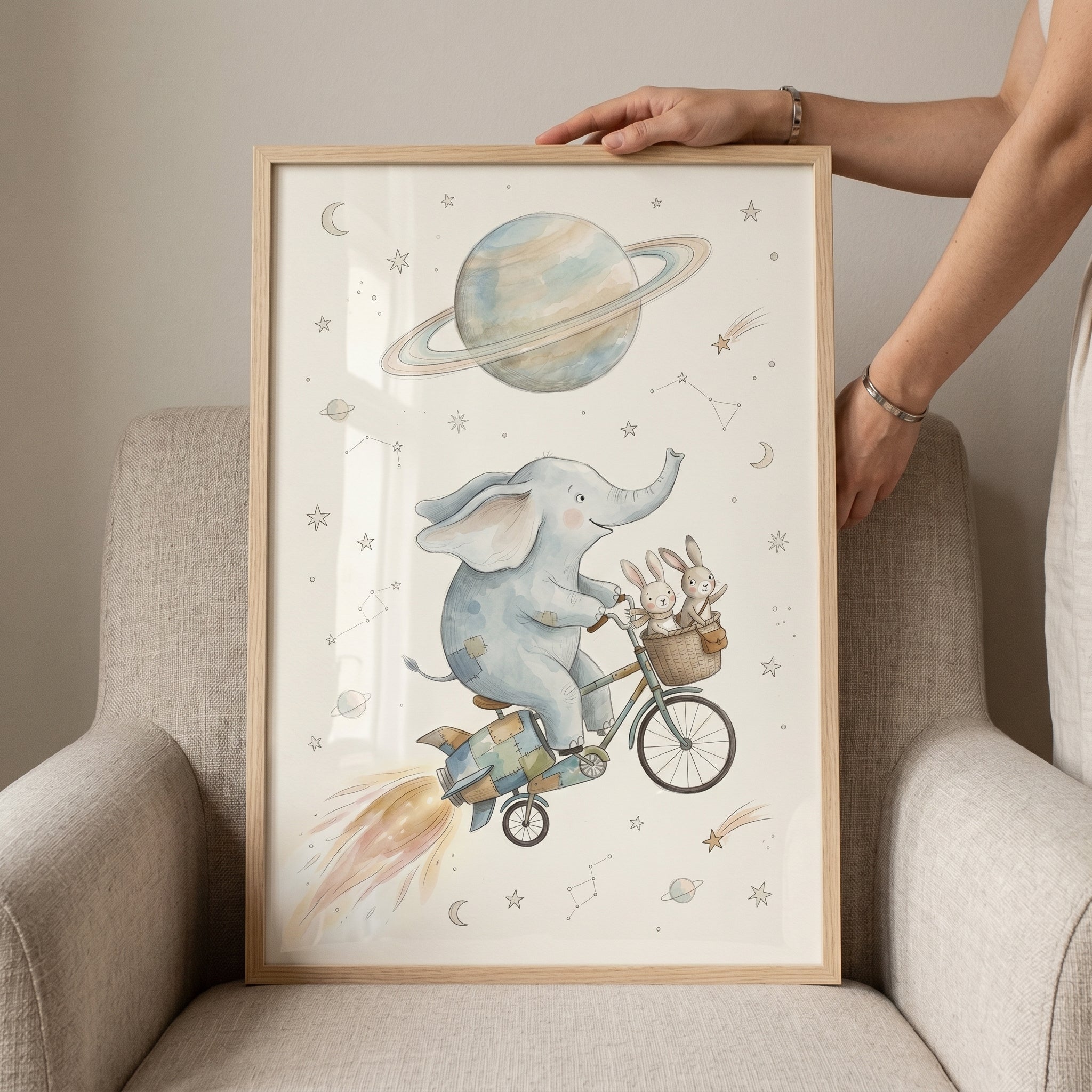 Rocket Bicycle Space Animals Wall Art - Cosmic Rocket Ride
