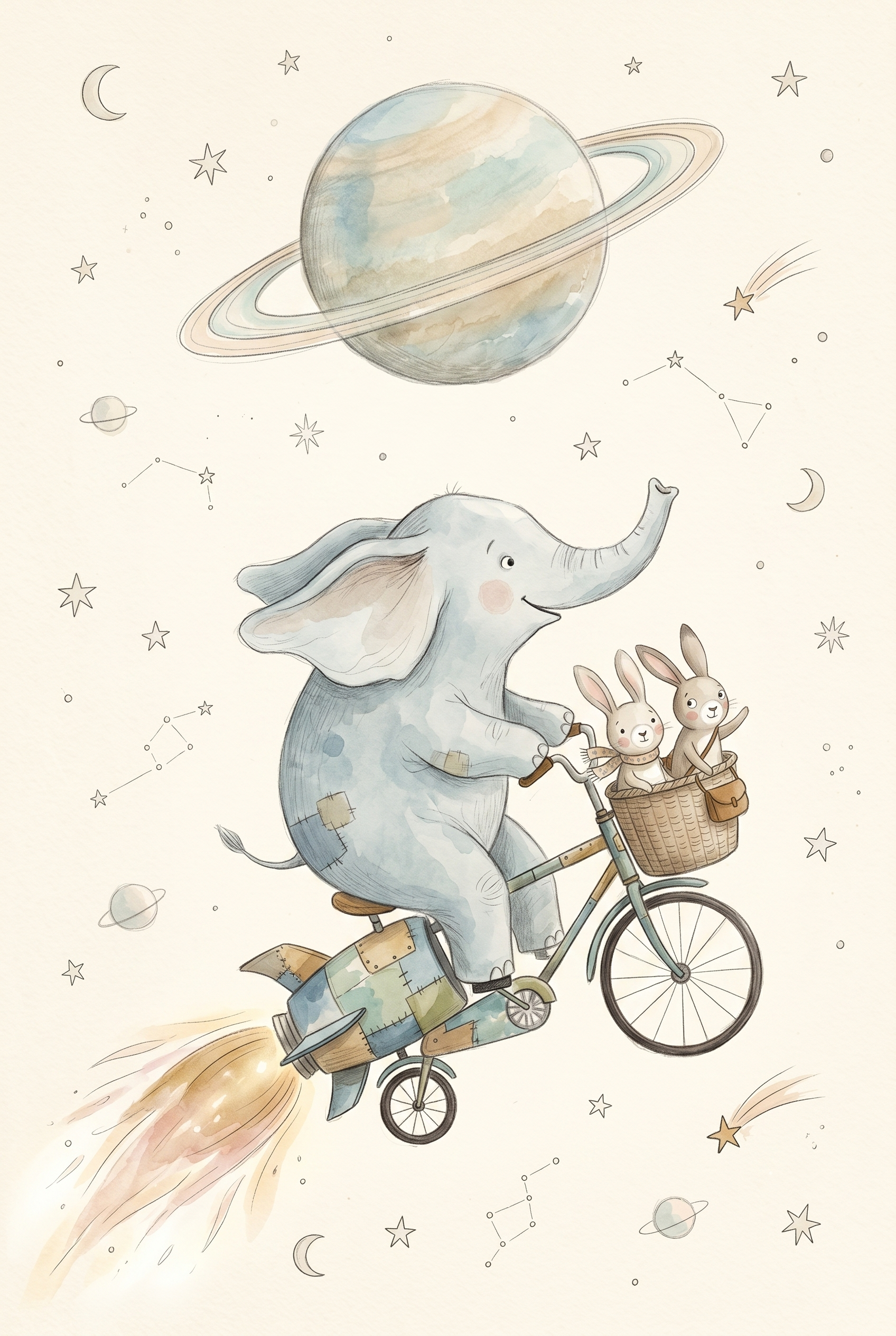 Rocket Bicycle Space Animals Wall Art - Cosmic Rocket Ride