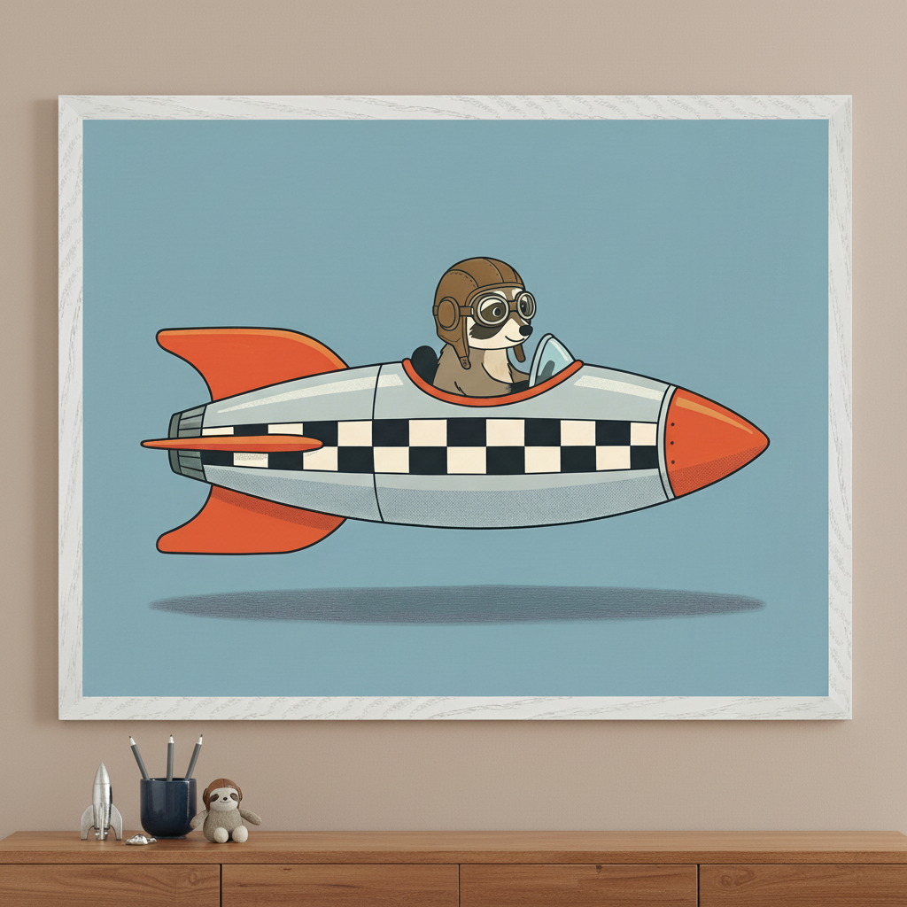 Rocket Rider - Rocket Framed Wall Art for Nursery, Playroom or Kids Bedrooms