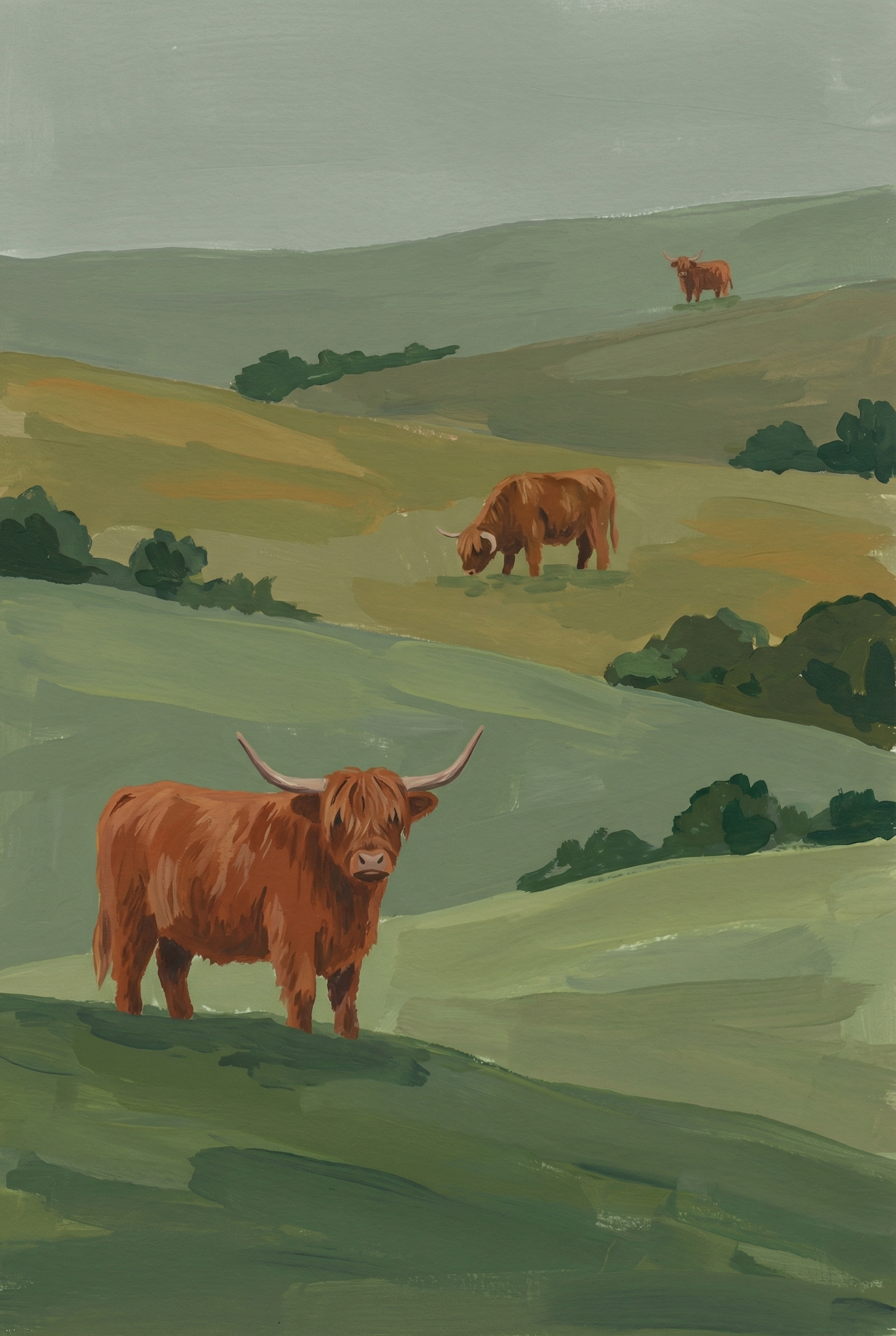 Rolling Hill Highland Cow Wall Art - Highland Hillside Grazing
