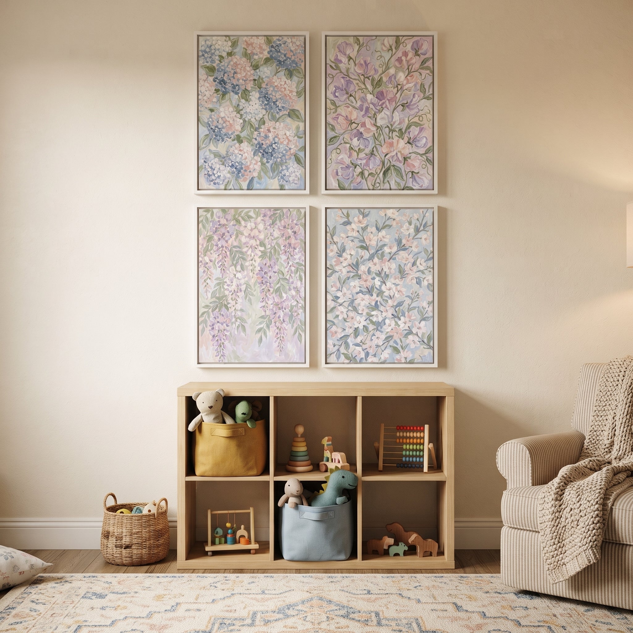 Romantic Blush Lavender Bloom Floral Artwork Set of 4 - Serene Floral Suite