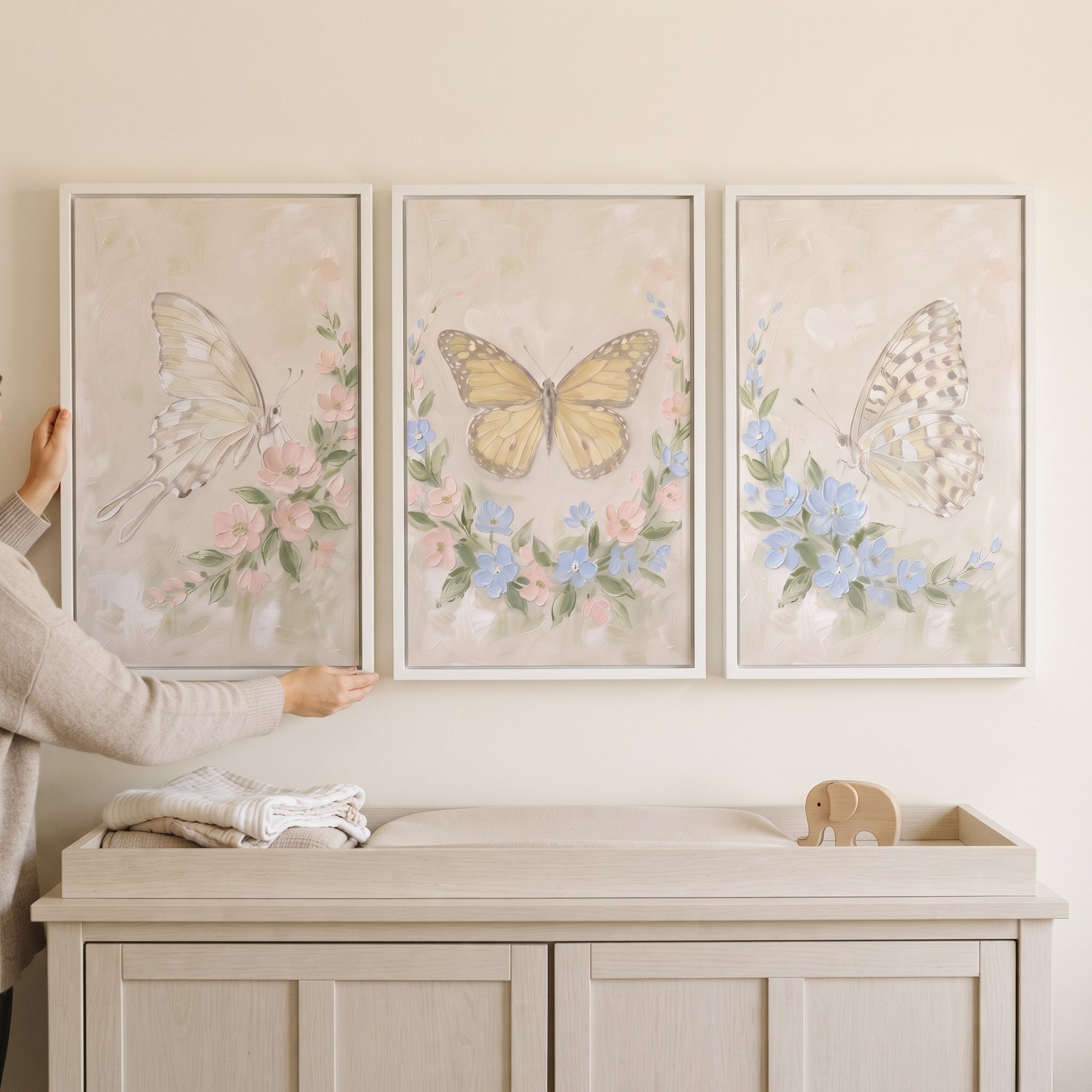 Romantic Cottage Garden Butterfly Wall Art Set of 3 - Serene Garden Flight