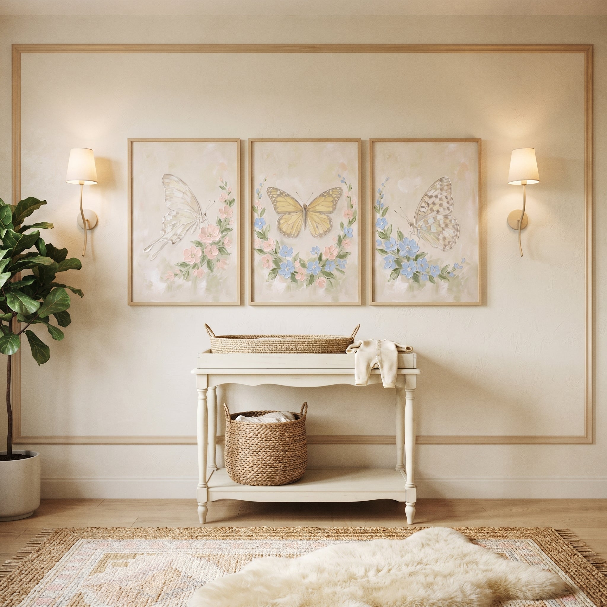 Romantic Cottage Garden Butterfly Wall Art Set of 3 - Serene Garden Flight