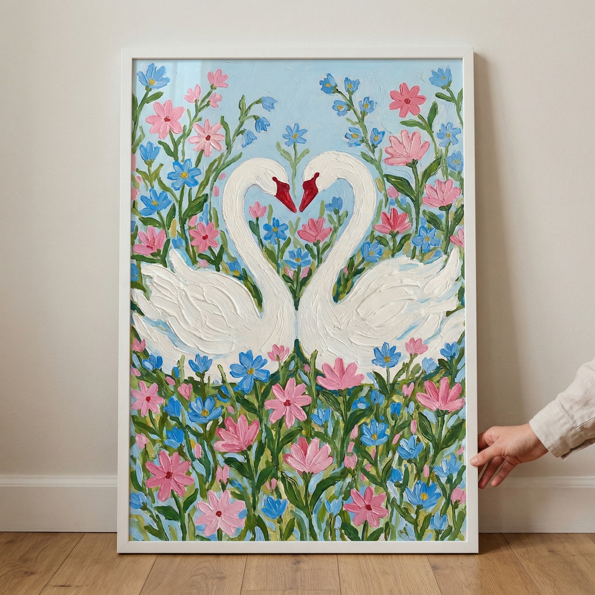 Romantic Wildflower Heart Swan Wall Art - Heartfelt Swan Blooms