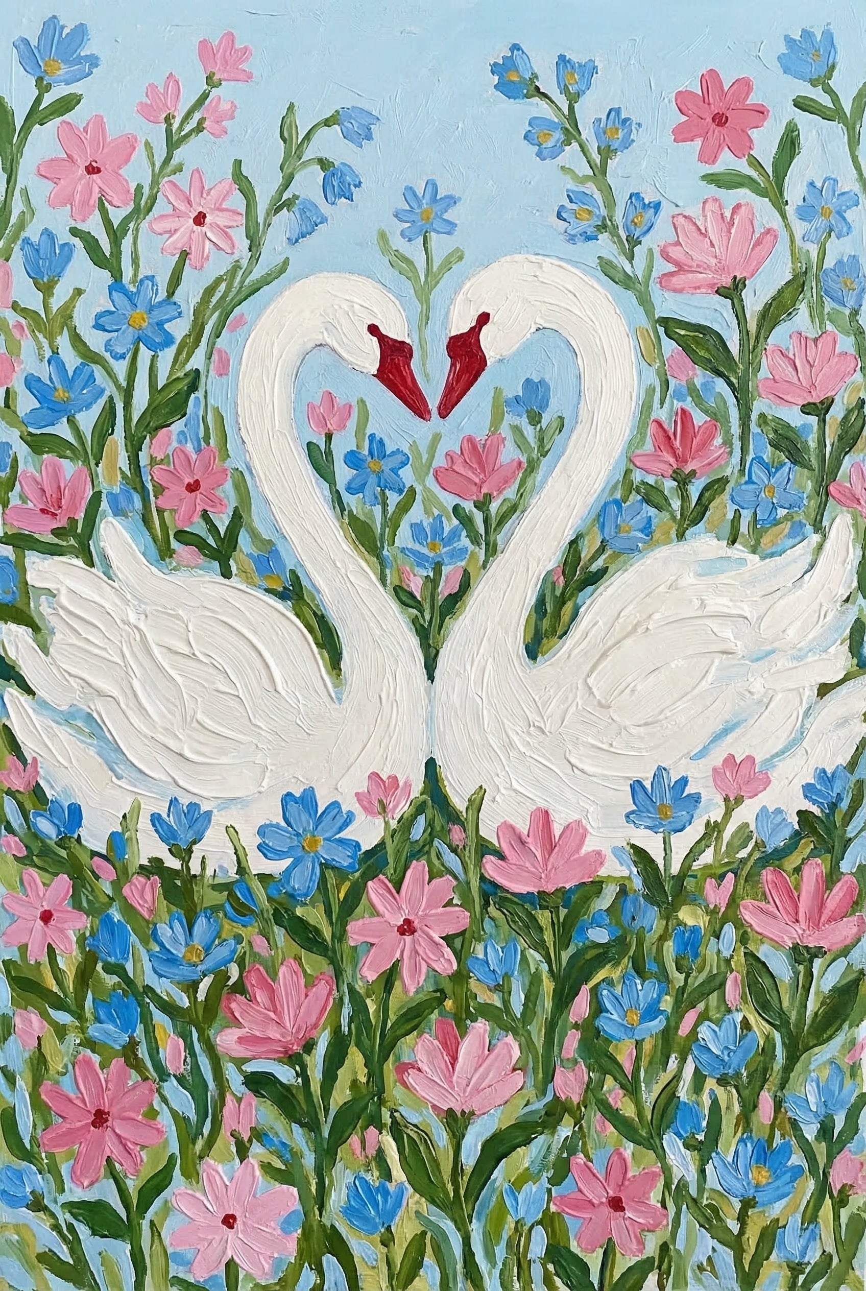 Romantic Wildflower Heart Swan Wall Art - Heartfelt Swan Blooms