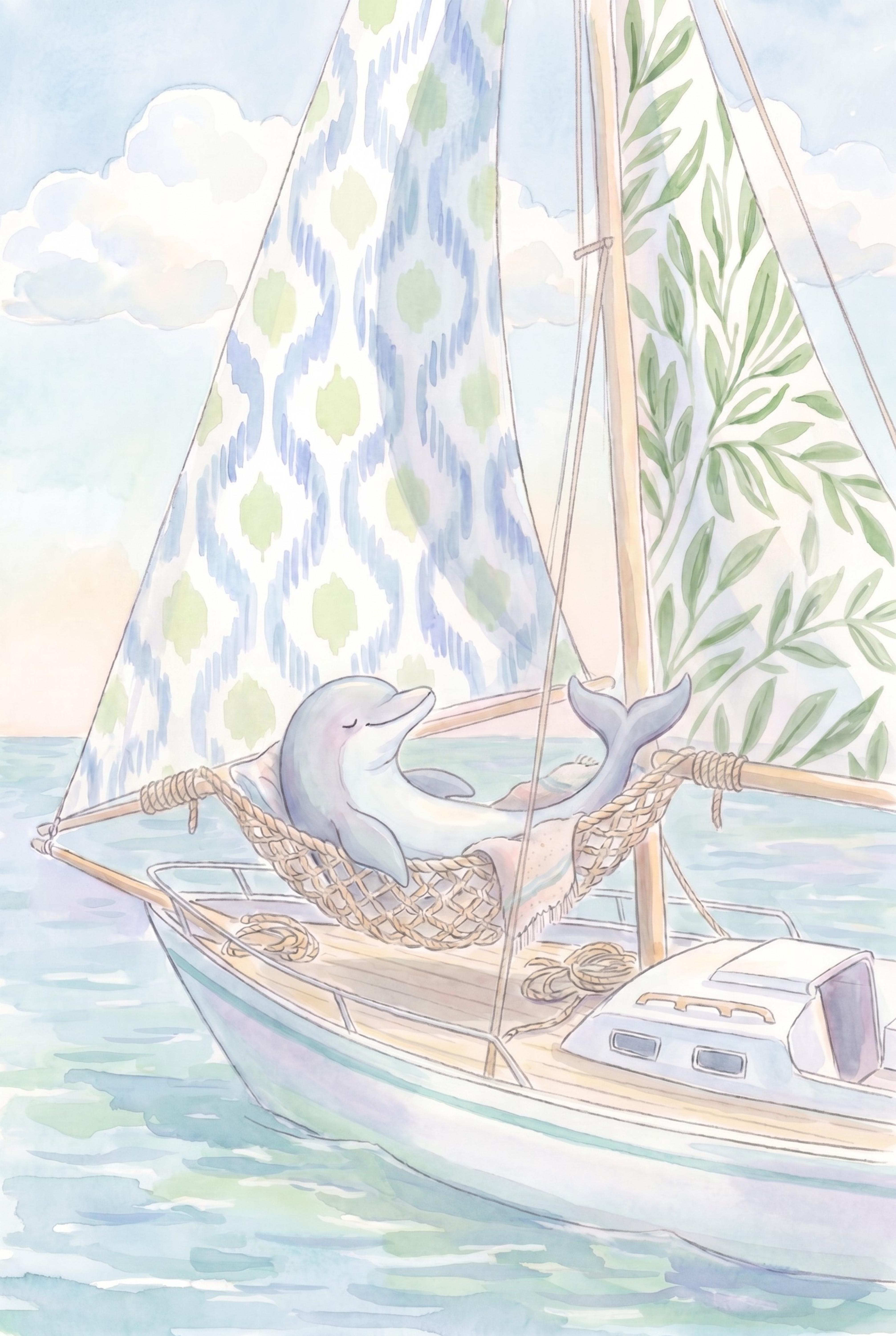 Rope Hammock Napping Dolphin Wall Art - Nautical Dolphin Nap