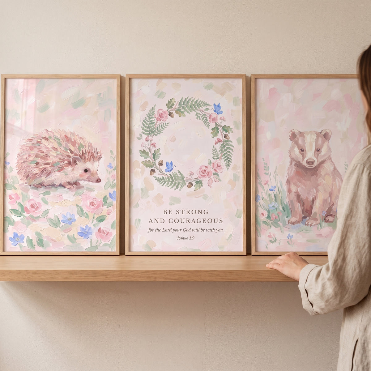 Rose Garden Woodland Nature Wall Art Set of 3 - Faithful Woodland Friends
