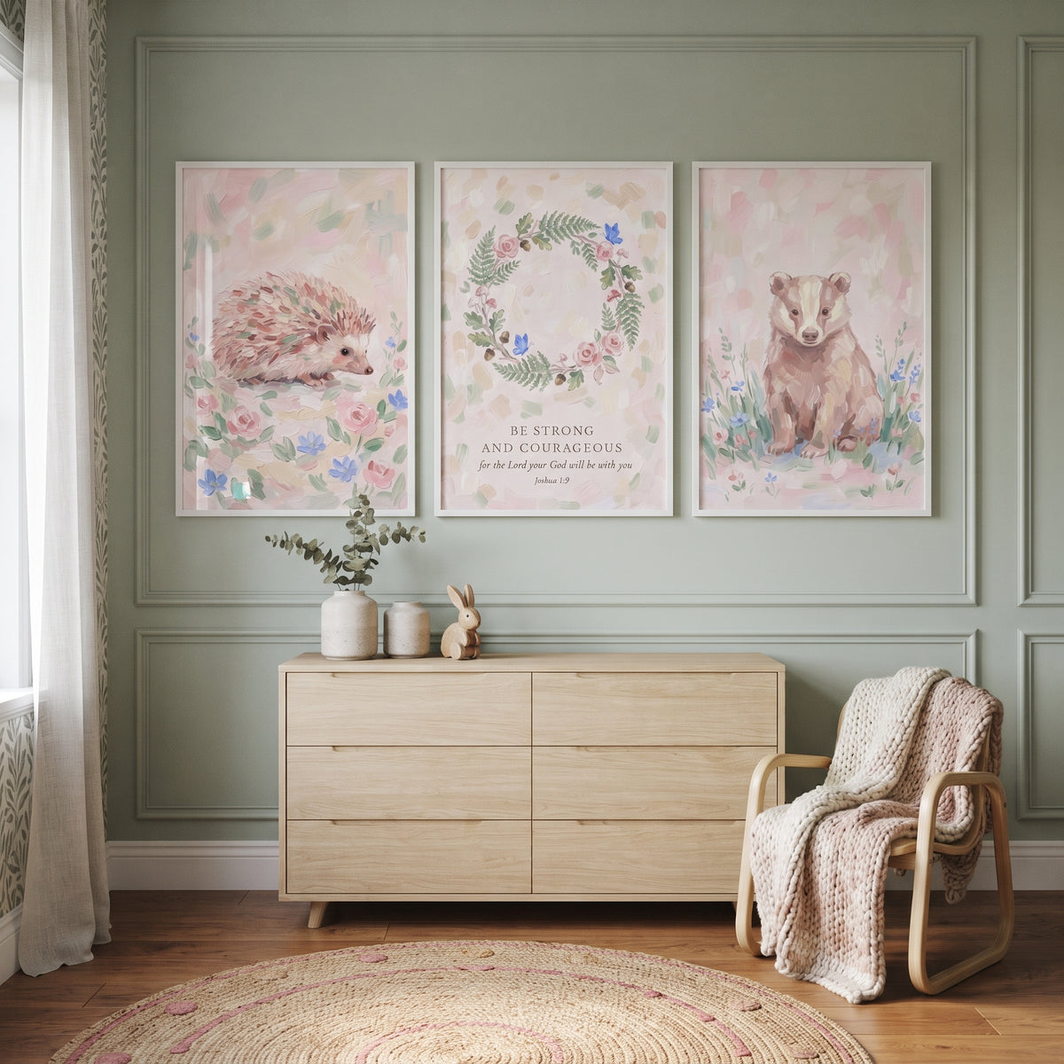 Rose Garden Woodland Nature Wall Art Set of 3 - Faithful Woodland Friends