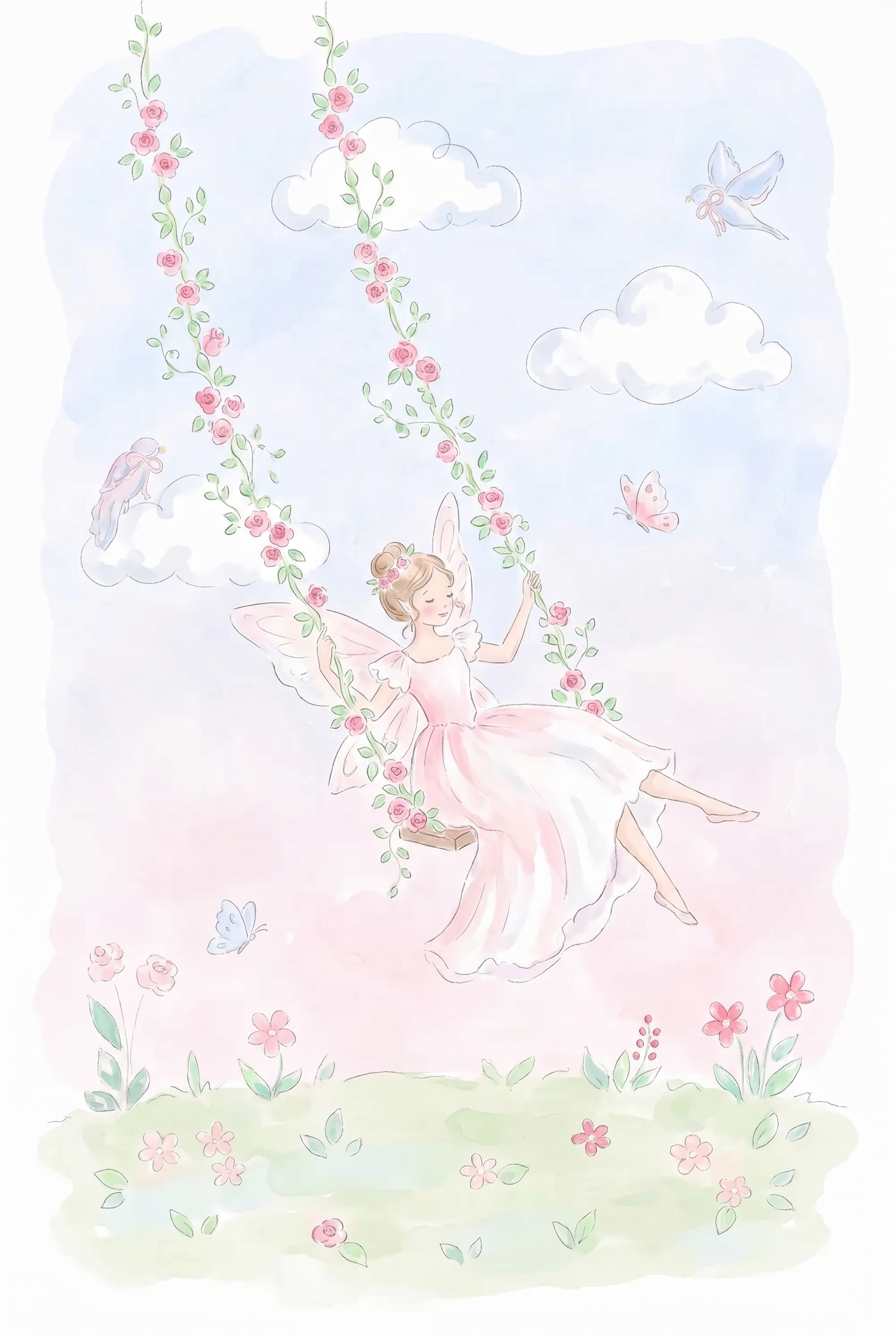 Rose Swing Fairy Wall Art - Fairy Rose Swing