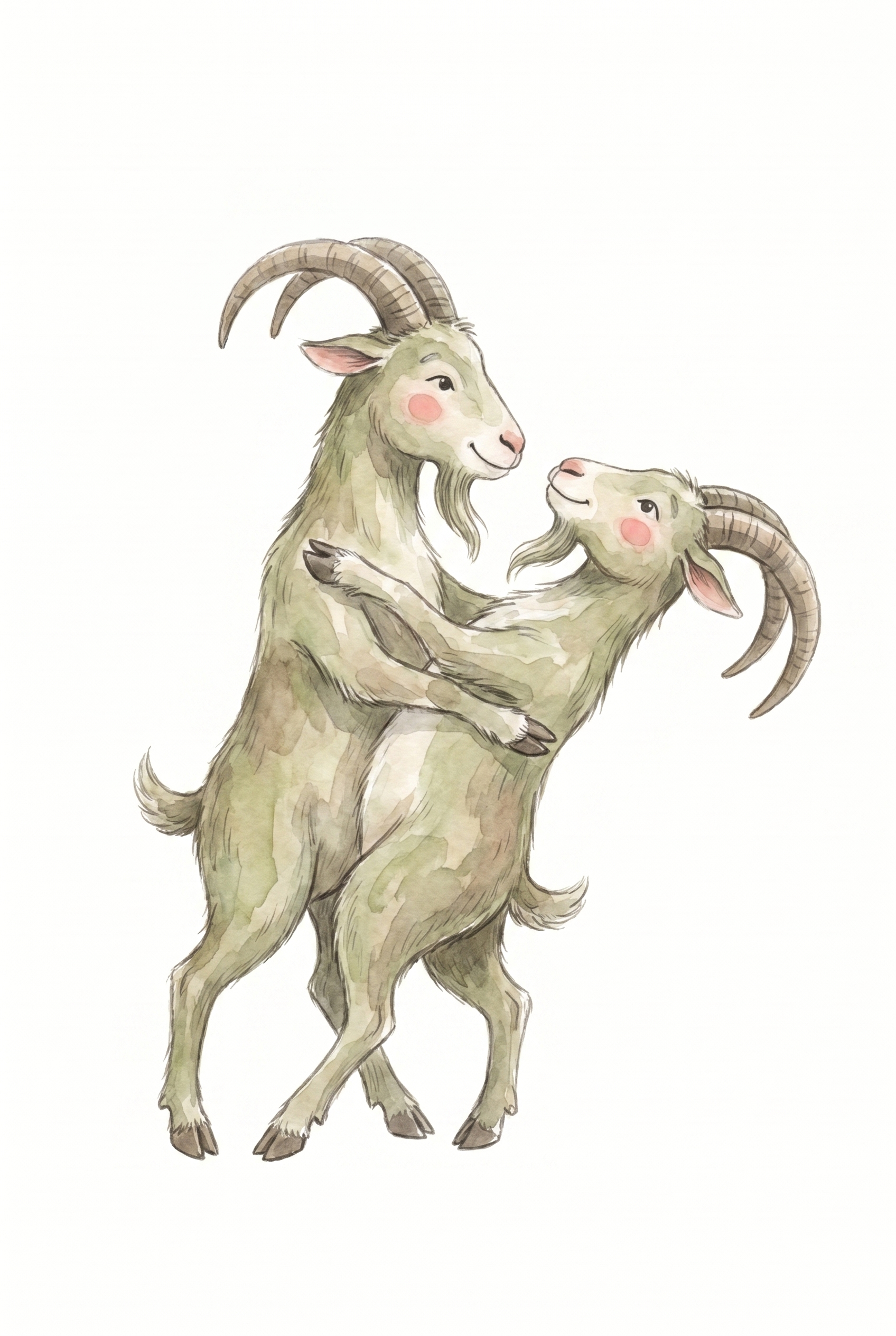 Rosy Cheek Dancing Goats Wall Art - Whimsical Goat Waltz