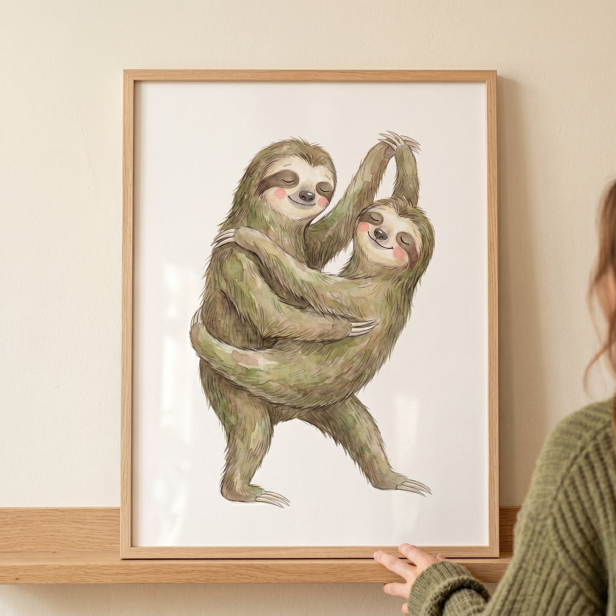 Rosy Cheek Dancing Sloth Print - Slow Motion Waltz